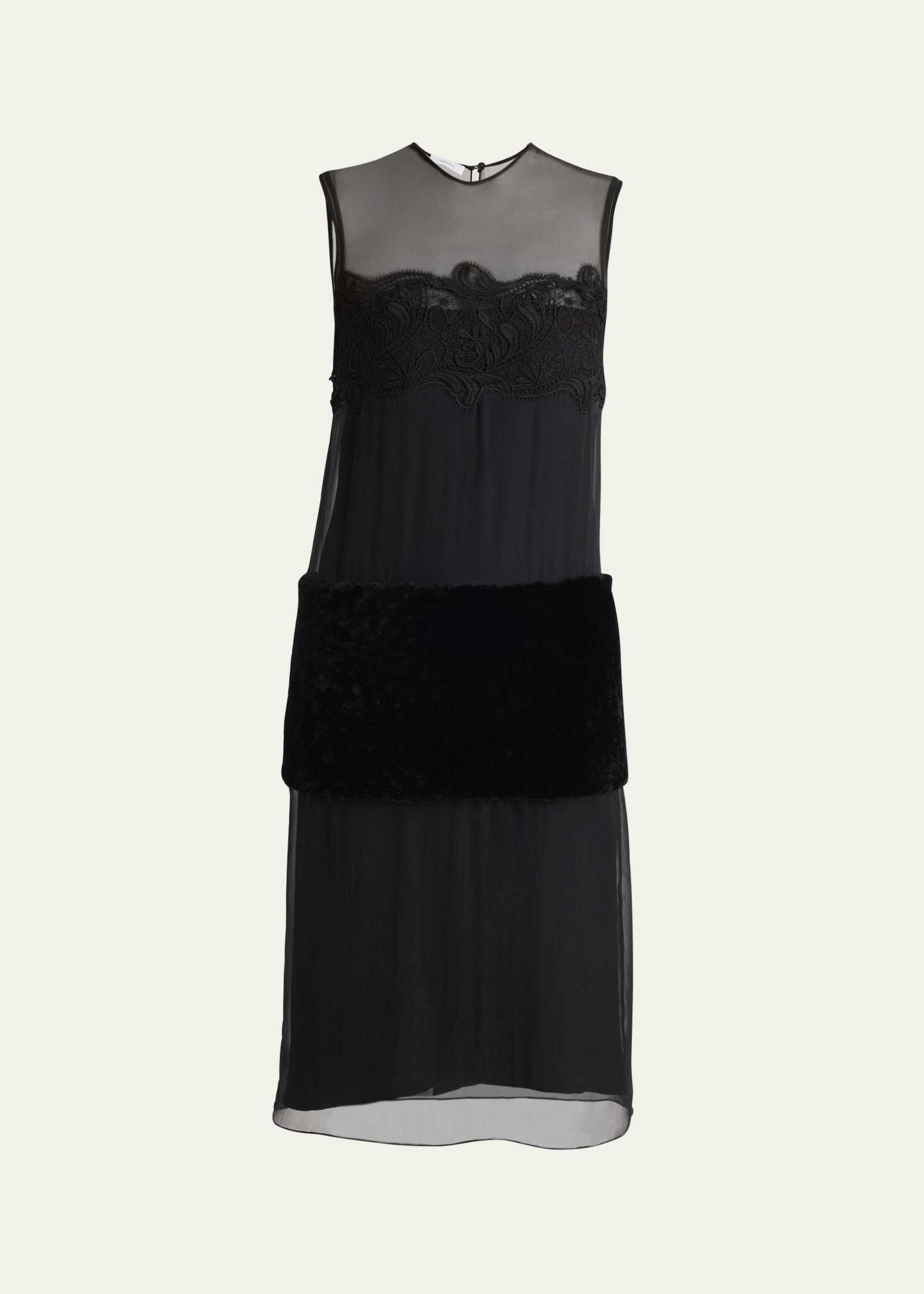 Silk Chiffon Velvet Panel Sleeveless Midi Dress - 1
