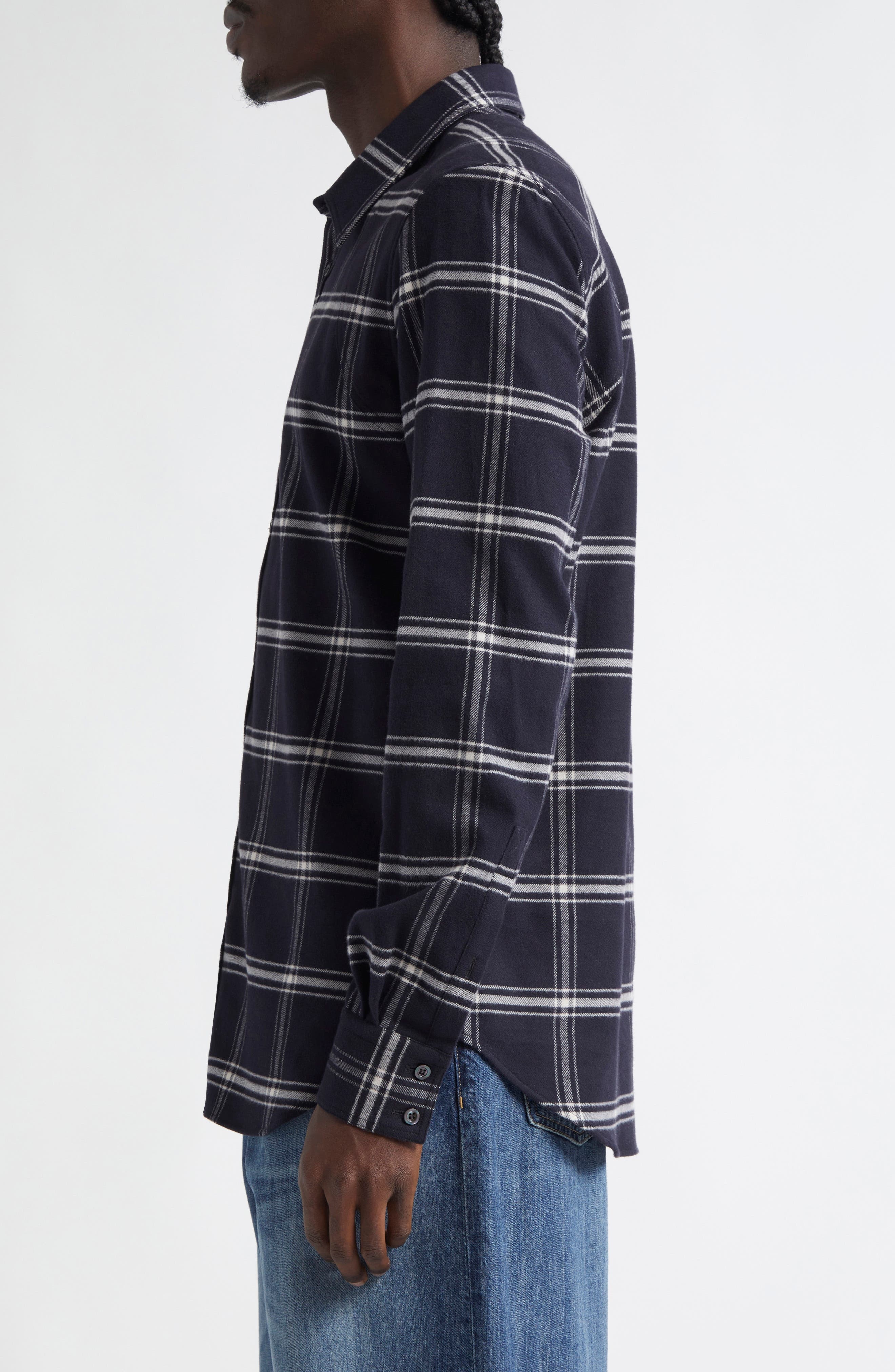McQueen Harness Plaid Cotton Flannel Button-Up Shirt in Black-Ivory at Nordstrom - 4