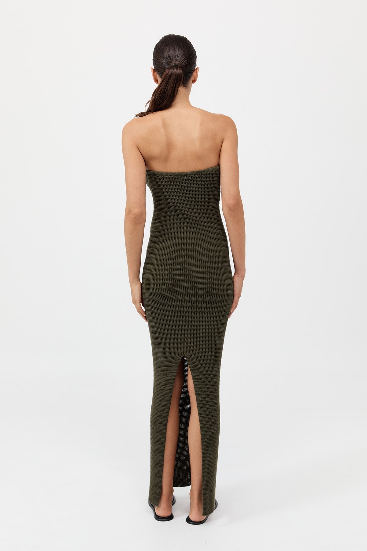 Textured Knit Column Dress - Khaki - 5