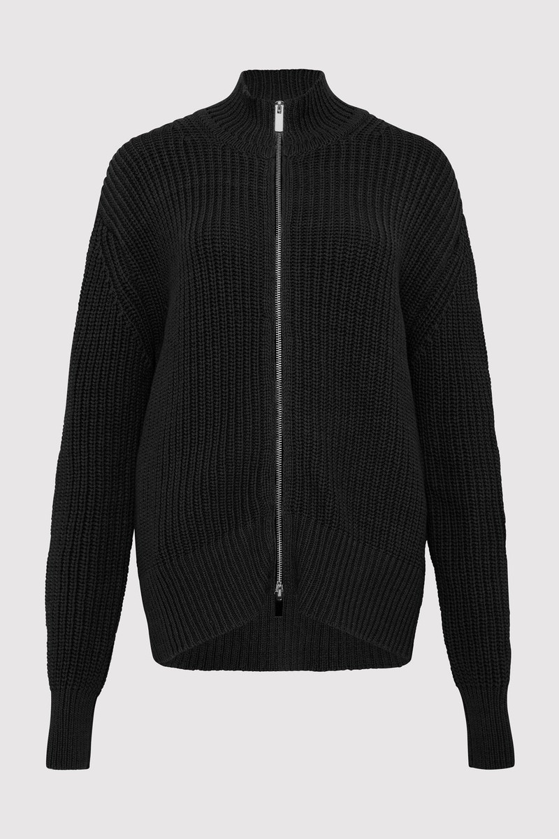 ST. AGNI Zip Detail Cardigan - Black outlook