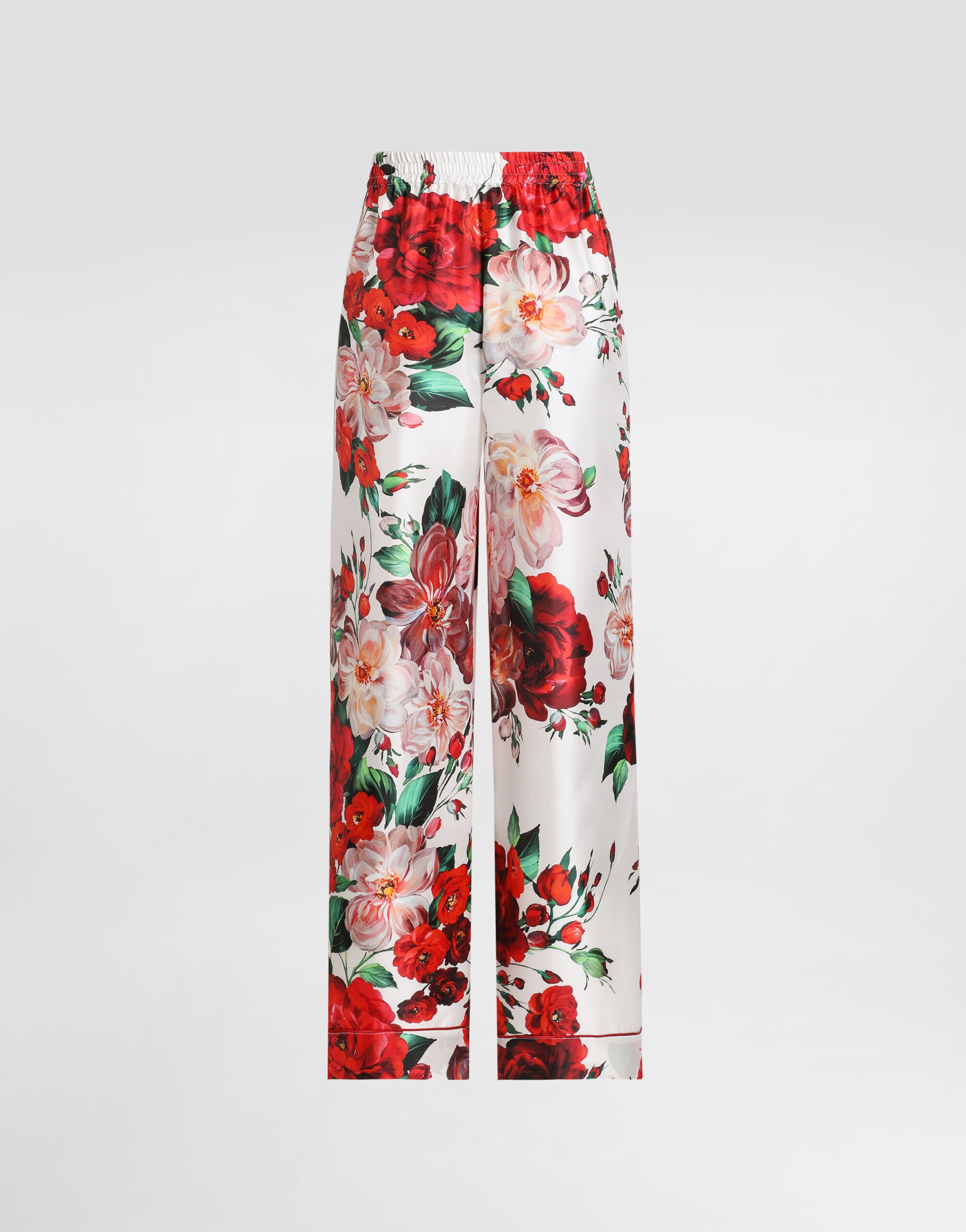 Satin pajama pants with rose print - 8