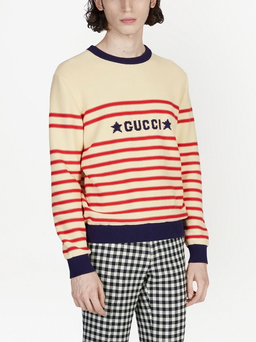 intarsia-logo striped cotton jumper - 3