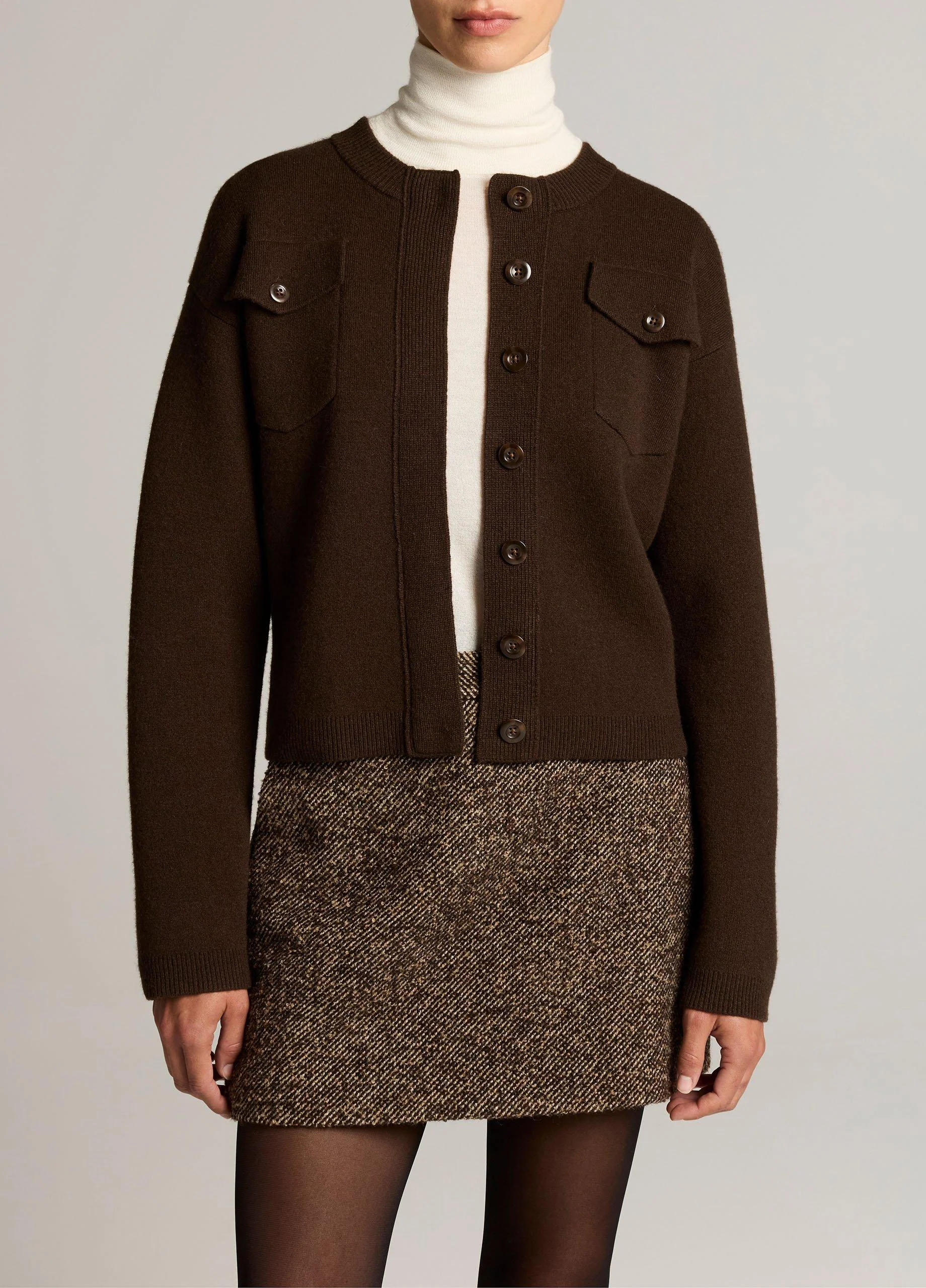 Flap Pocket Wool-Blend Sweater Jacket - 1