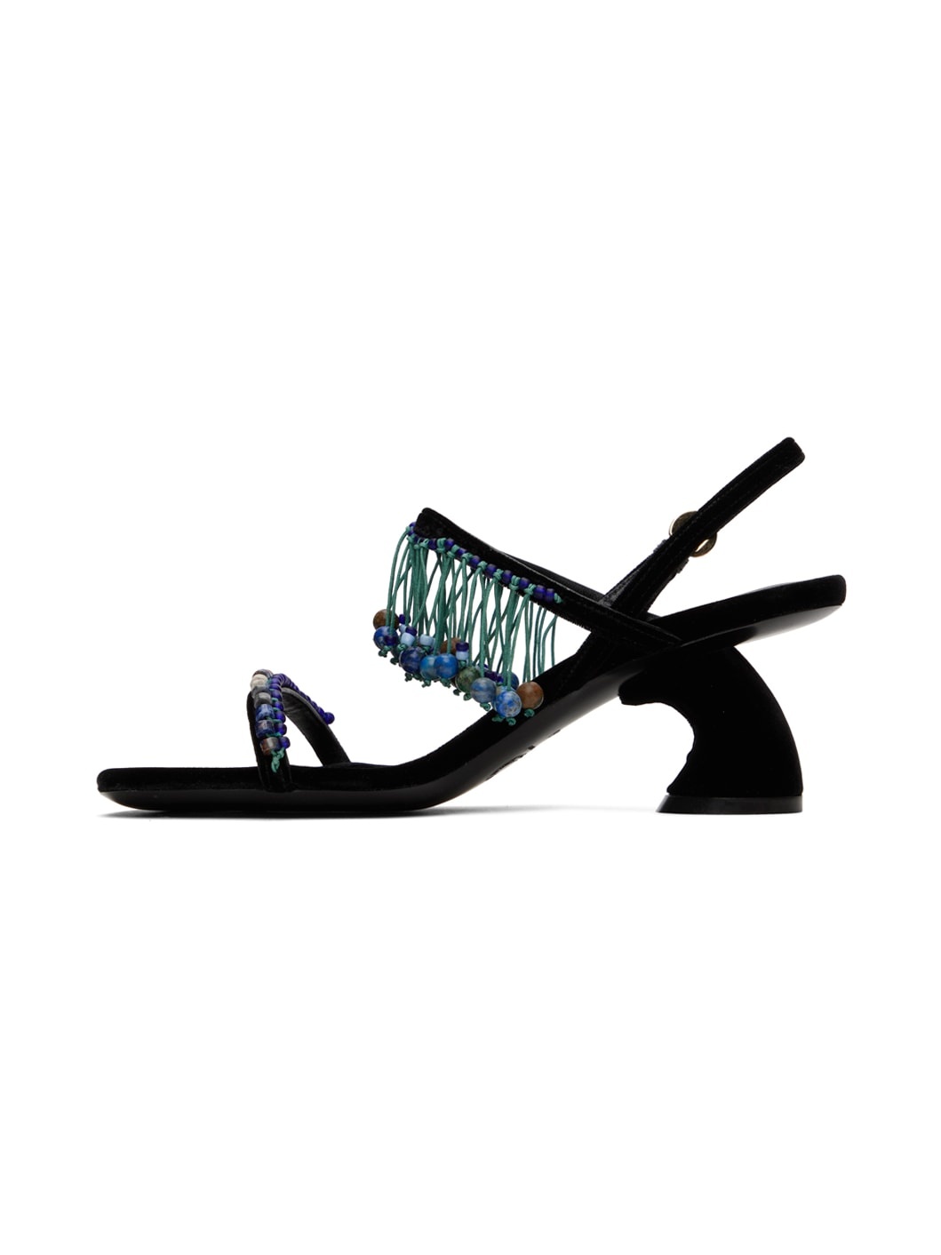 Black Beaded Heeled Sandals - 3