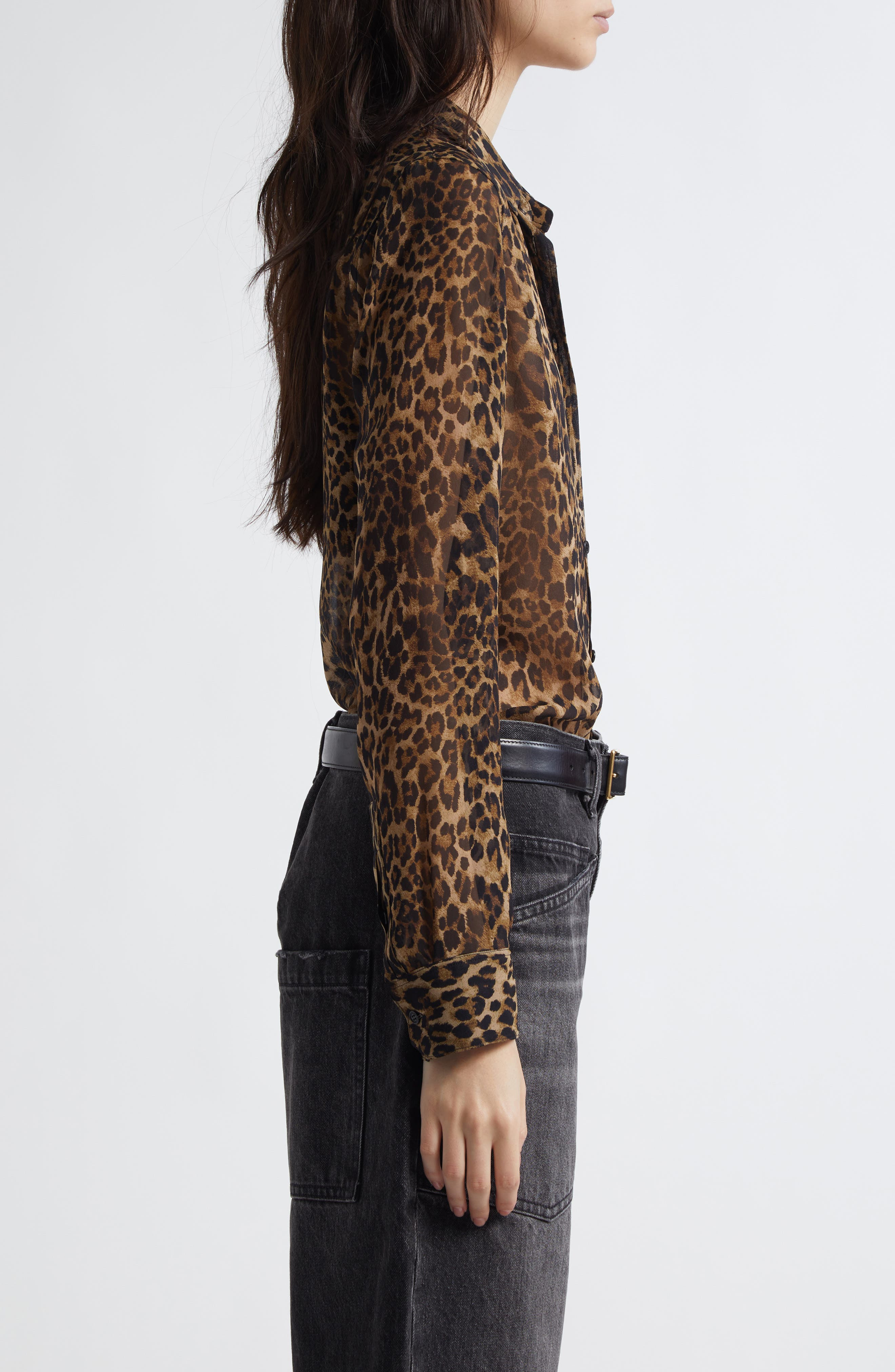 Nili Lotan Gaia Slim Fit Silk Shirt in Vintage Leopard Print at Nordstrom - 3