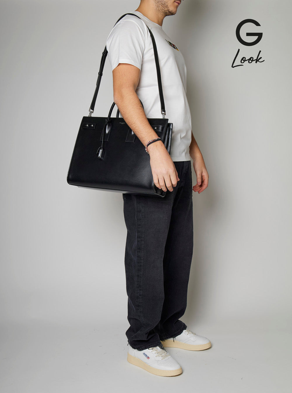 Saint Laurent Men Black Handbag With Adjustable And Removable Shoulder Strap In Leather Man - 7