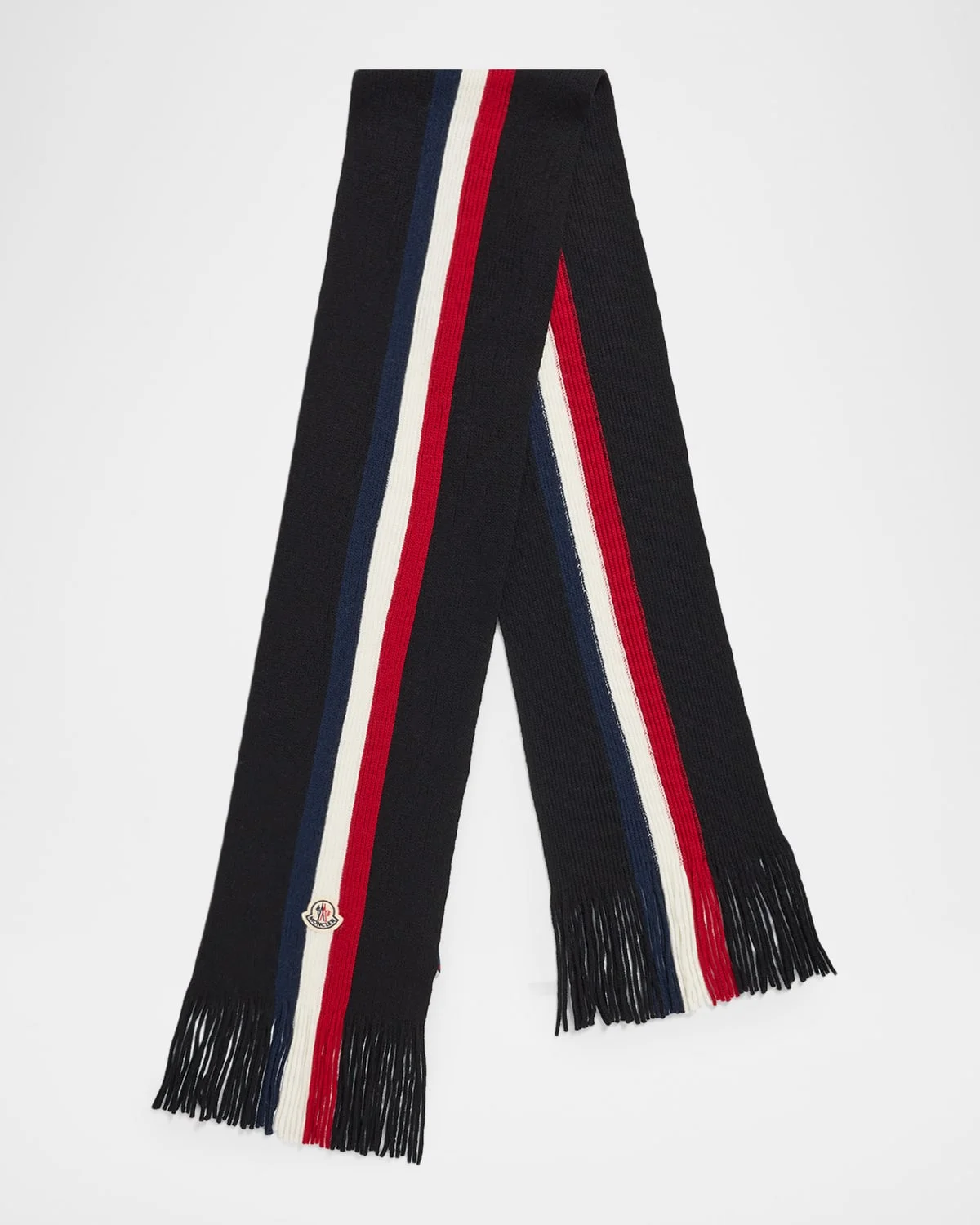 Men's Wool Tricolor Stripe Fringe Scarf - 1