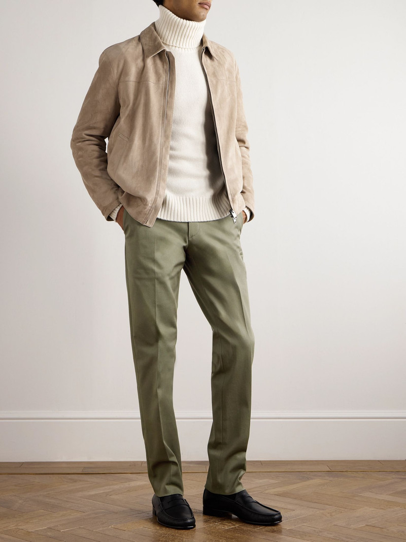 Brioni Pienza Tapered Cotton-Blend Twill Trousers Green outlook