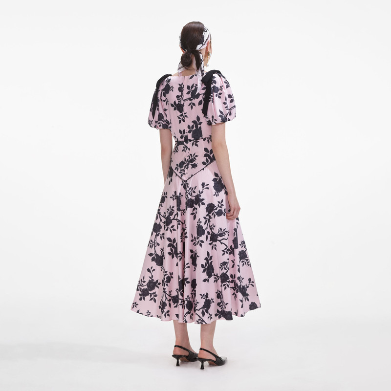 self-portrait Pink Satin Floral Midi Dress outlook