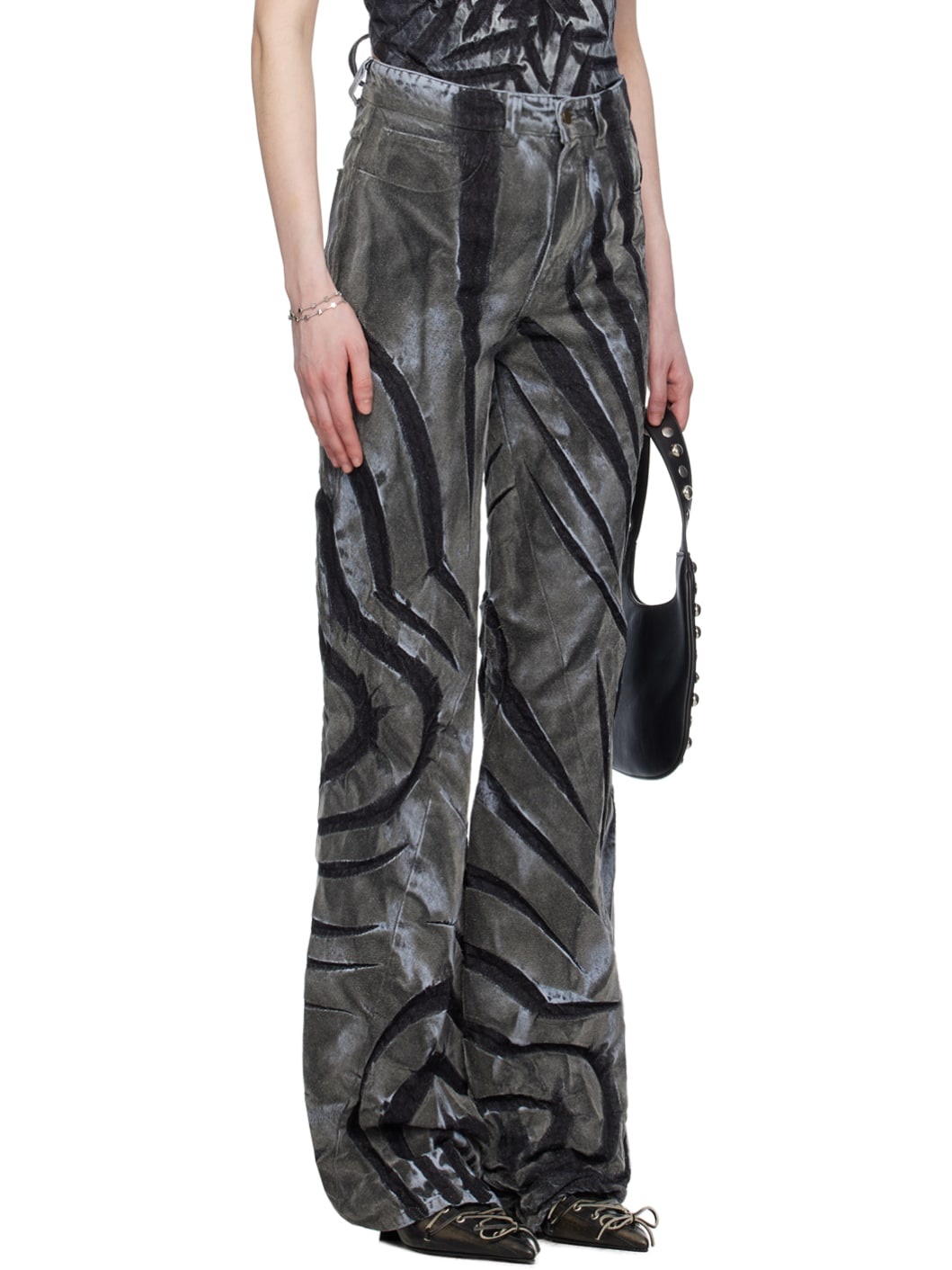Black & Gray Flocked Jeans - 2