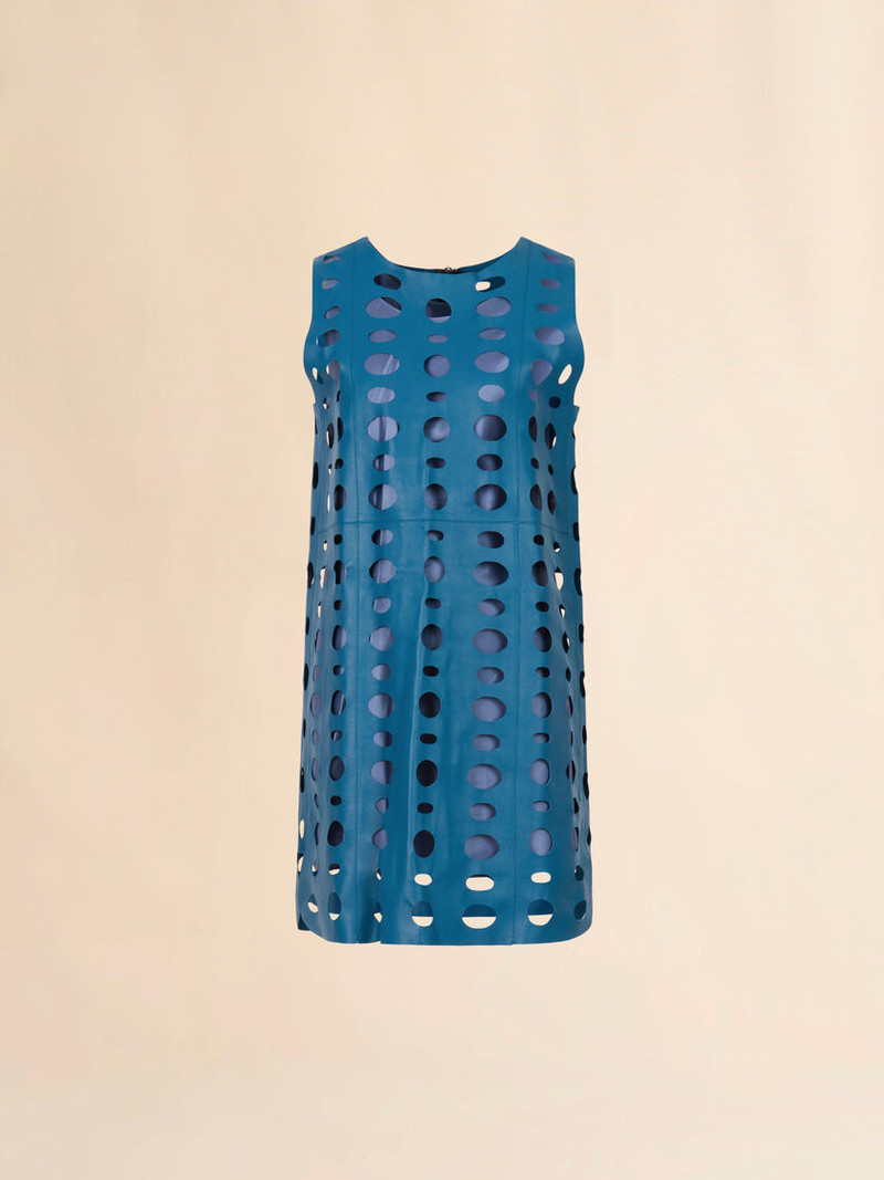 BLUE NAPPA LEATHER DRESS WITH CUT-OUT DETAILING 1