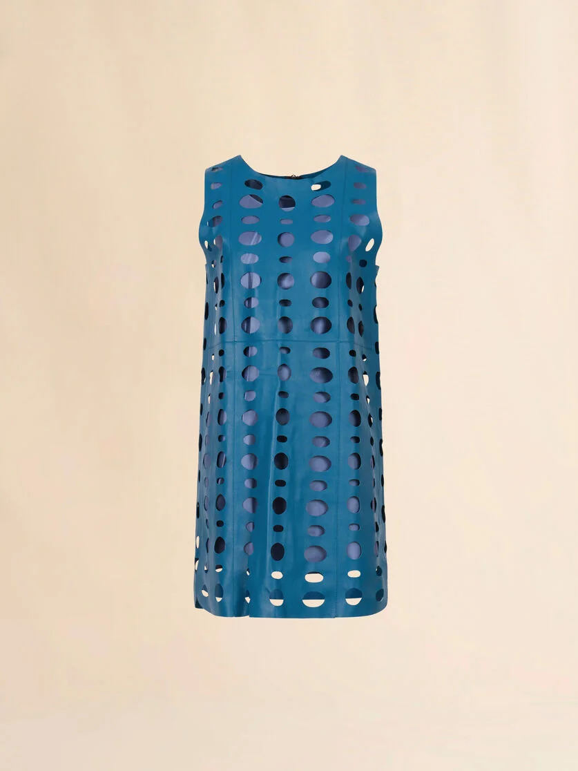 BLUE NAPPA LEATHER DRESS WITH CUT-OUT DETAILING - 1