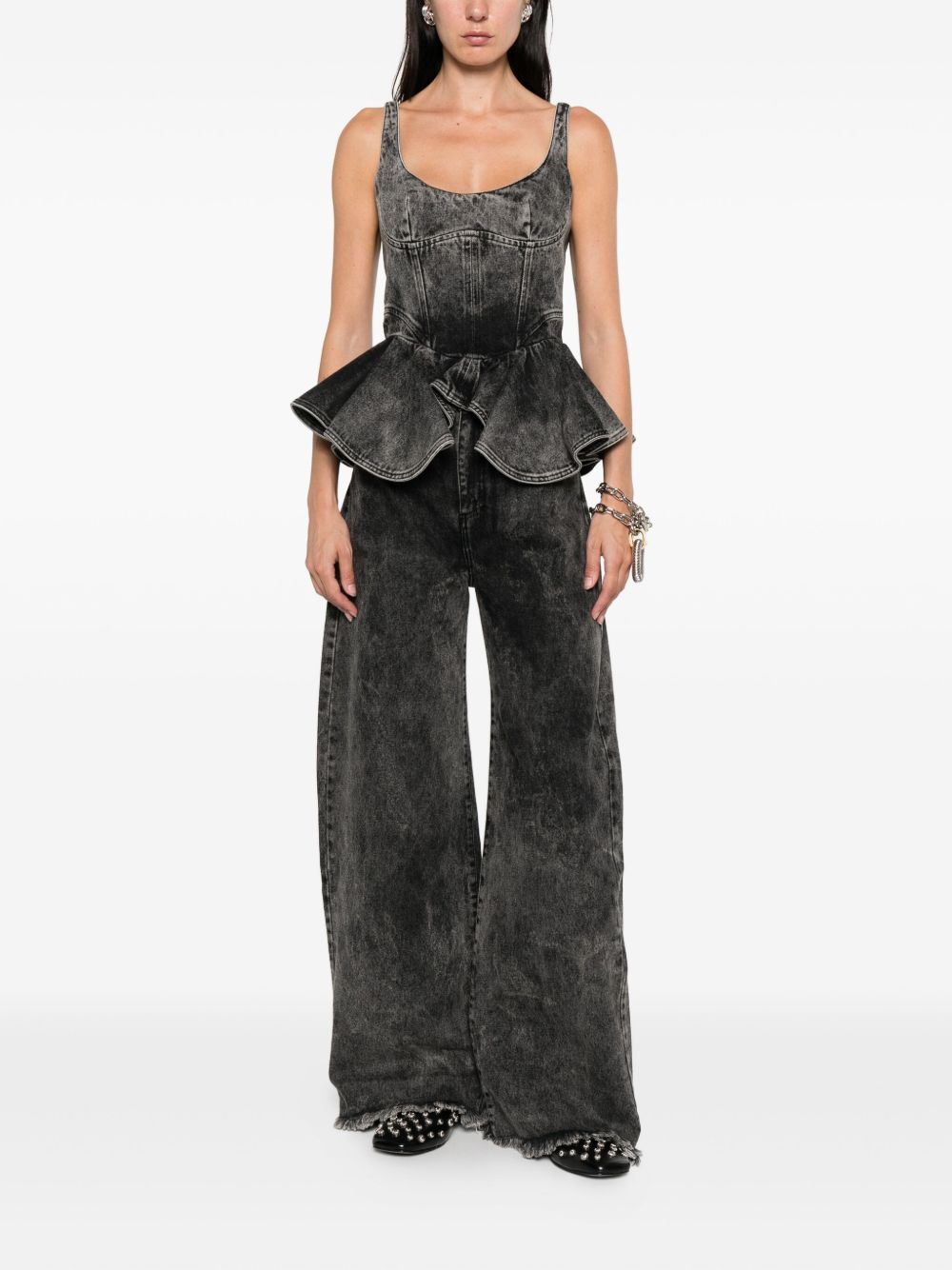 asymmetric denim top - 2