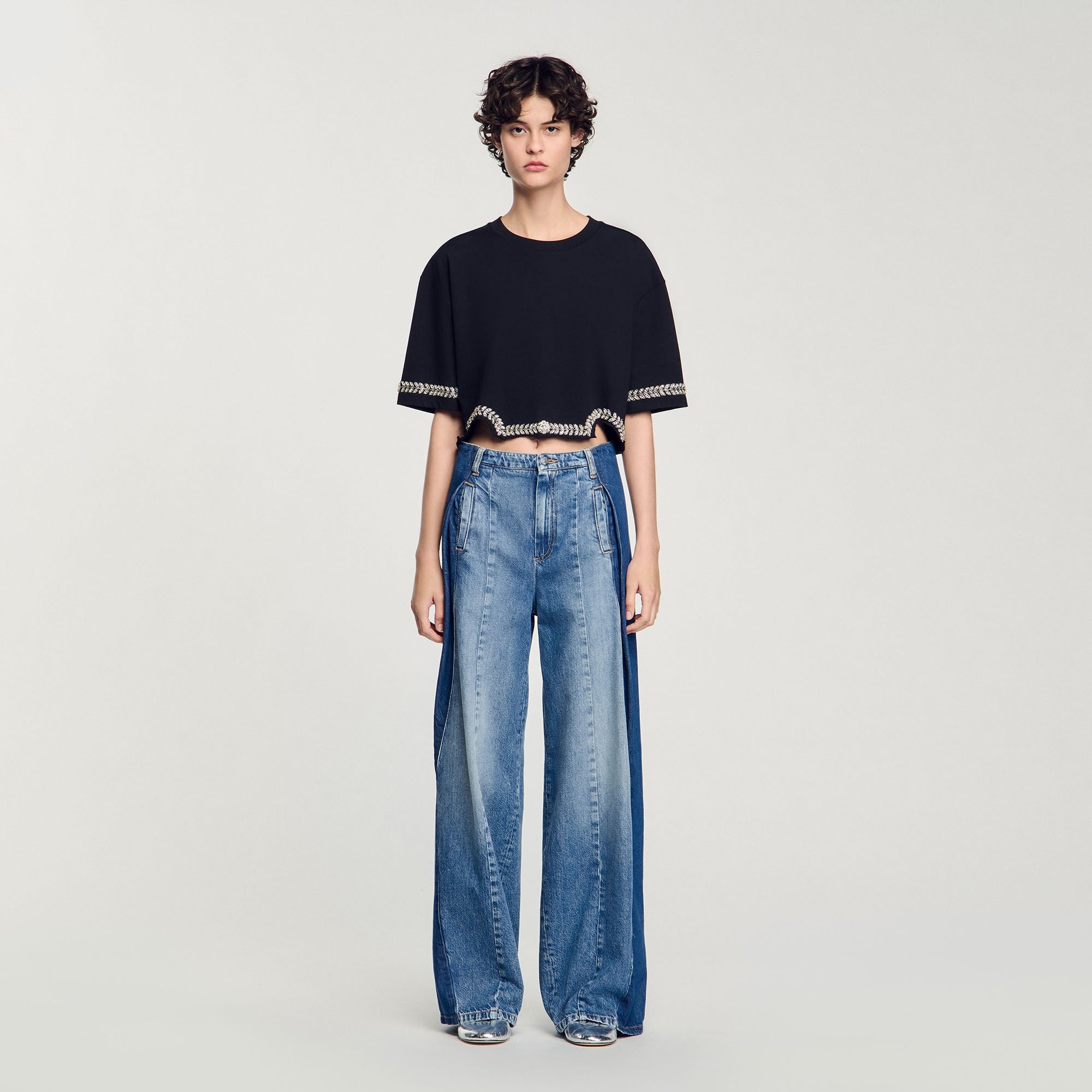 RHINESTONE CROPPED T-SHIRT - 2
