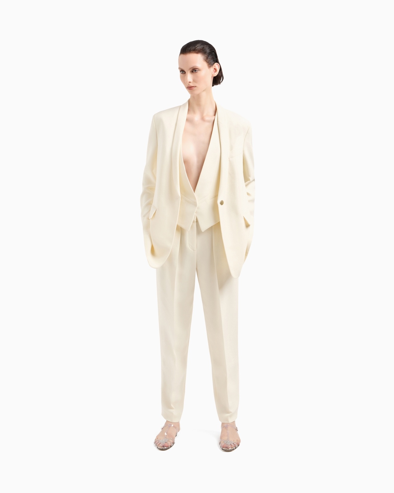 GLITTER SILK CADY TROUSERS WITH PLEATS - 2