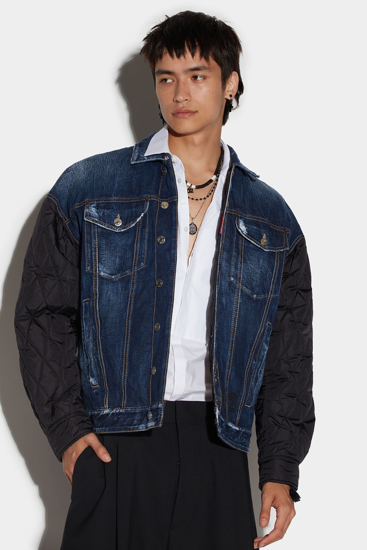 D2 QUILTED MIX DROPPED SHOULDER JEAN JACKET - 3