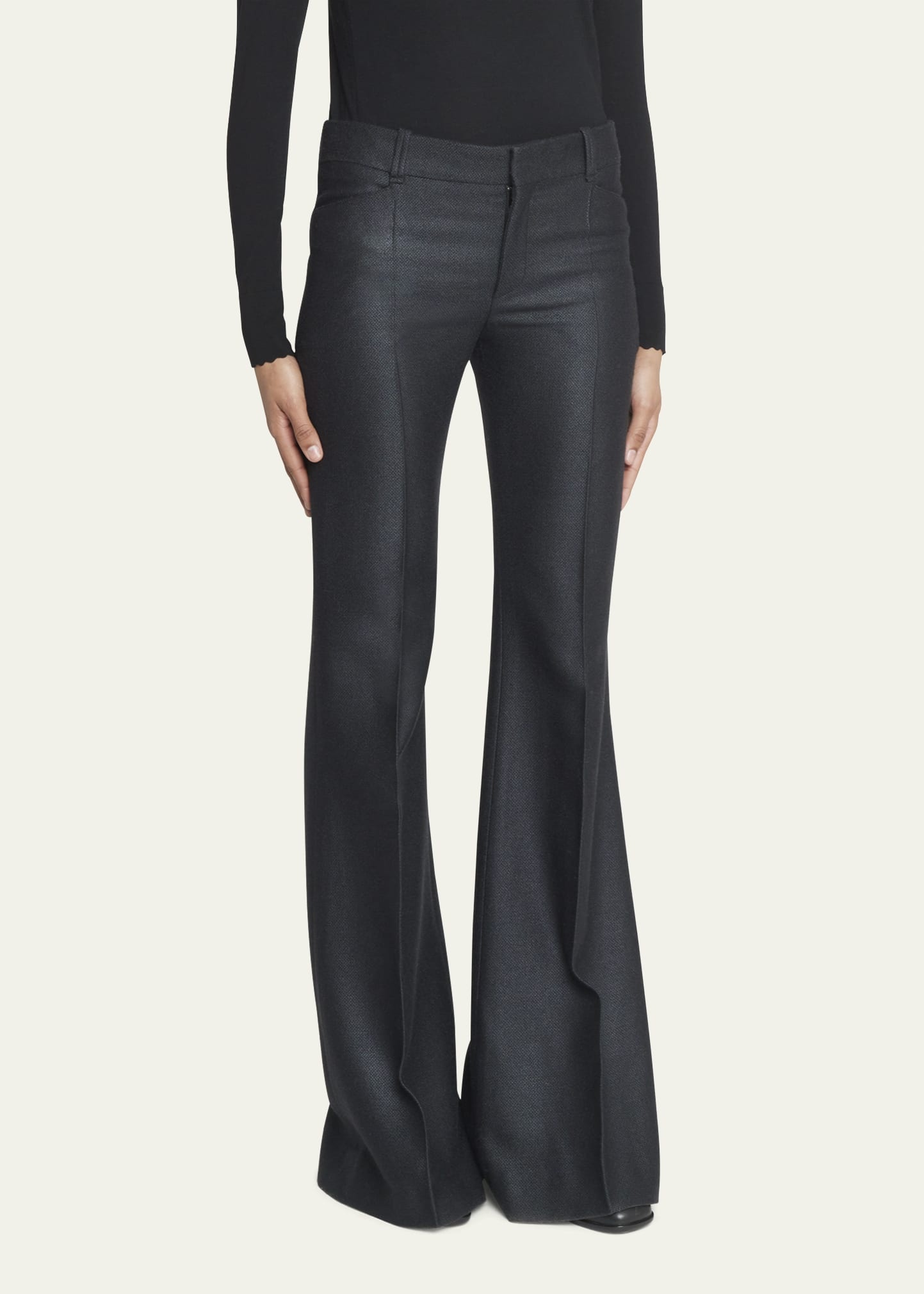 Armoured Silk Wool Bootcut-Leg Trousers - 4