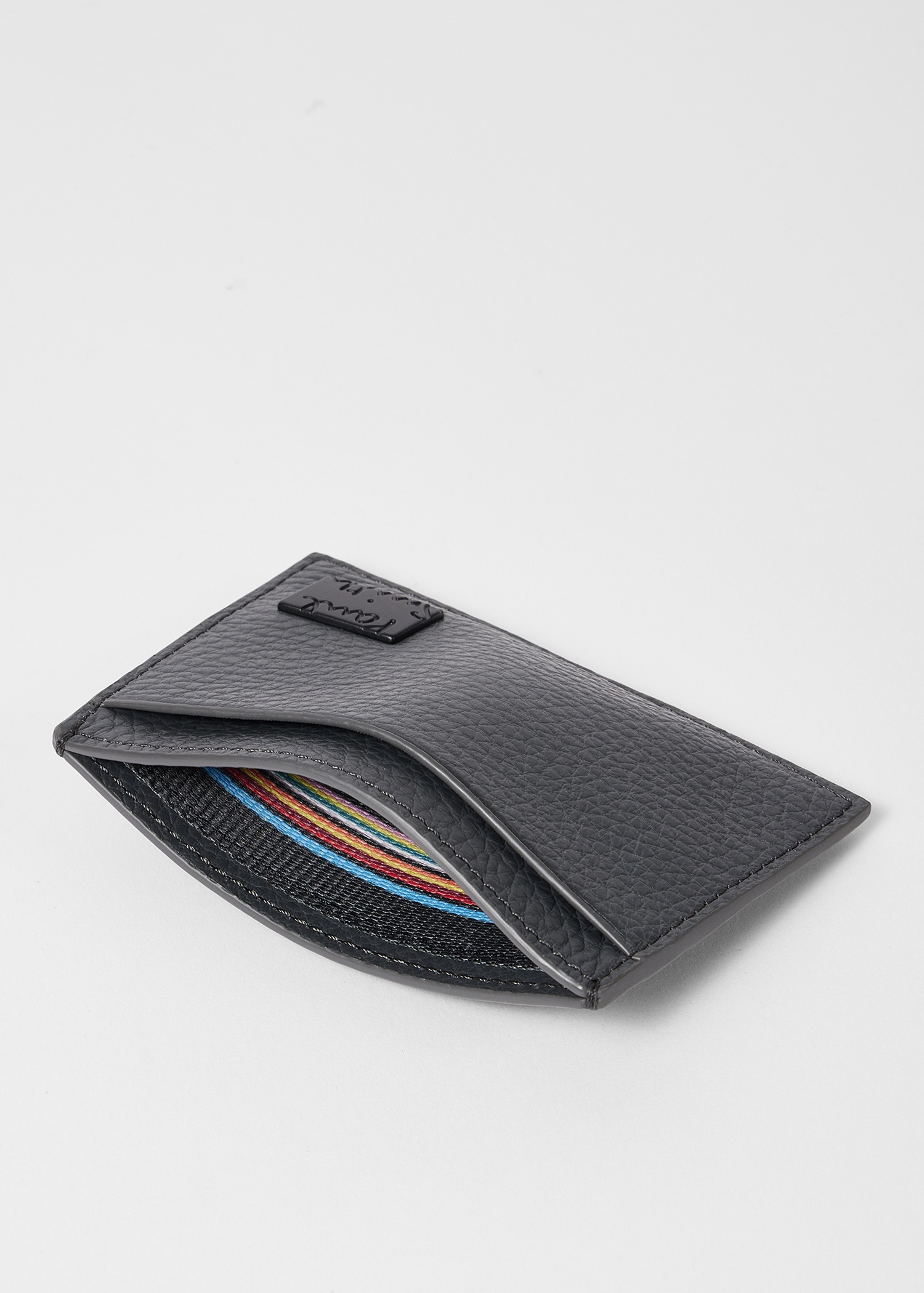 Grey Grained Leather Card Holder - 3