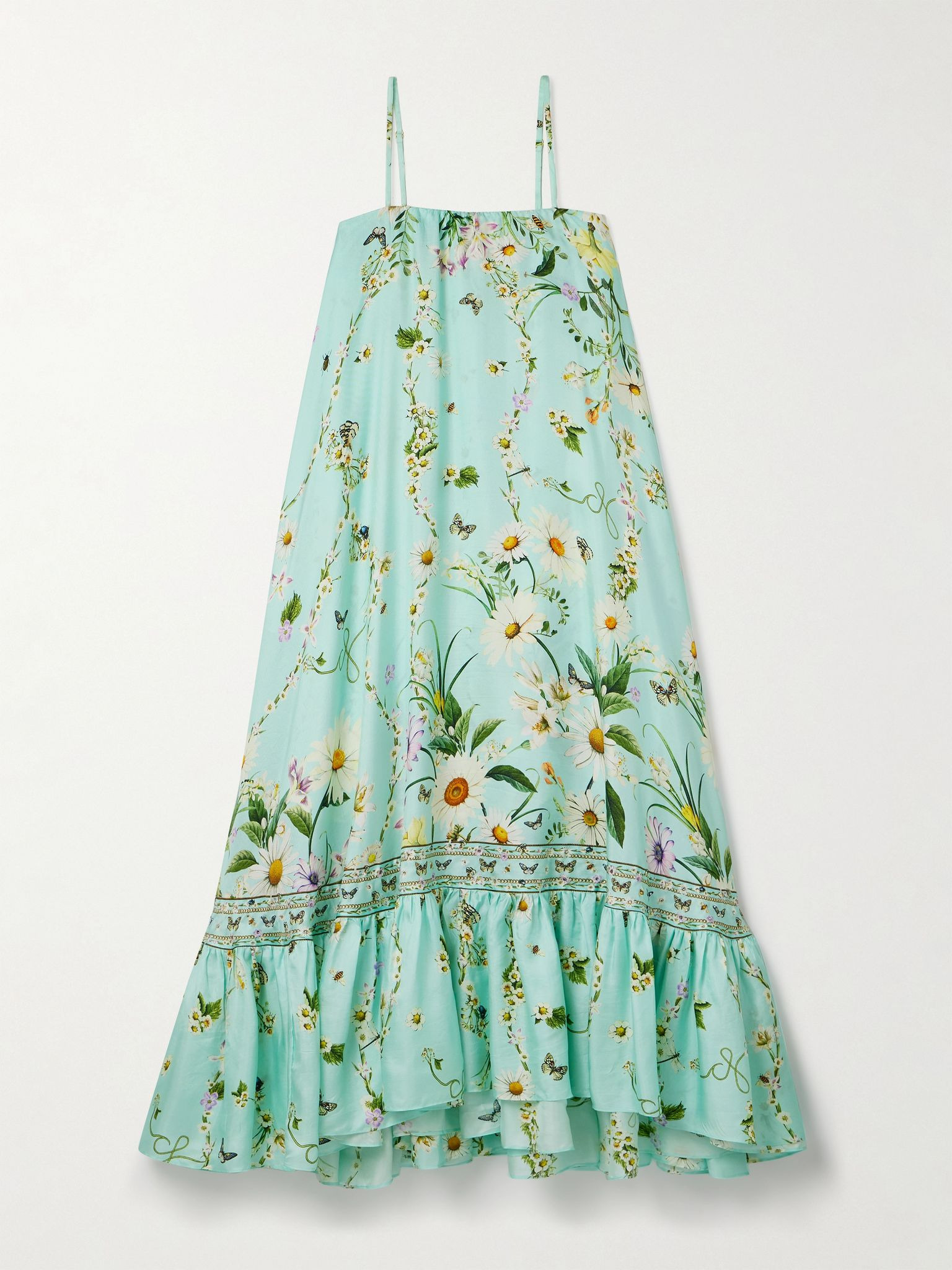 Strapless floral-print silk-twill maxi dress Turquoise - 1