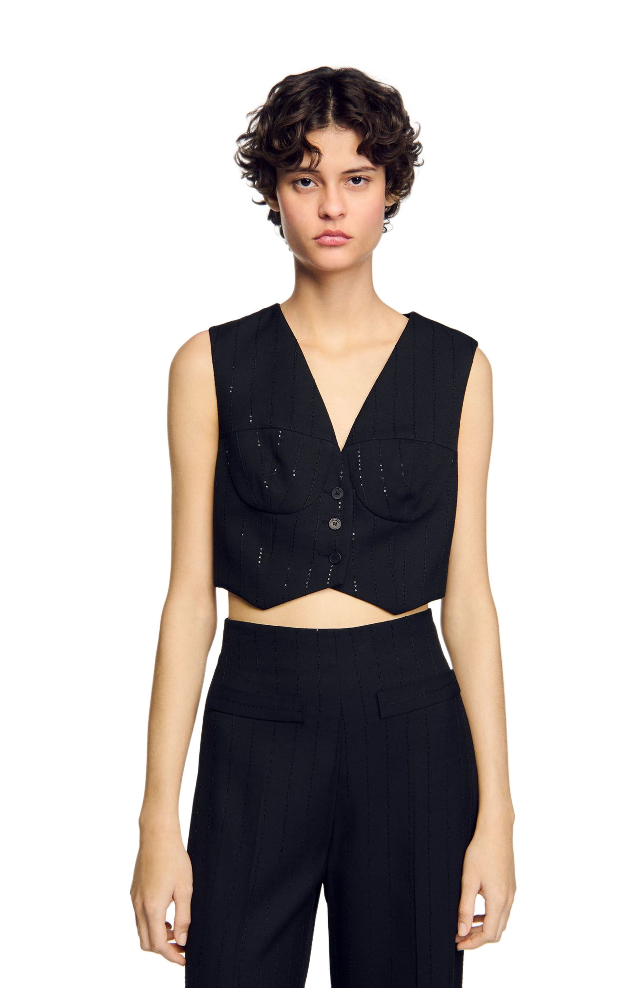 SANDRO Sequin cropped jacket in Black at Nordstrom - 3
