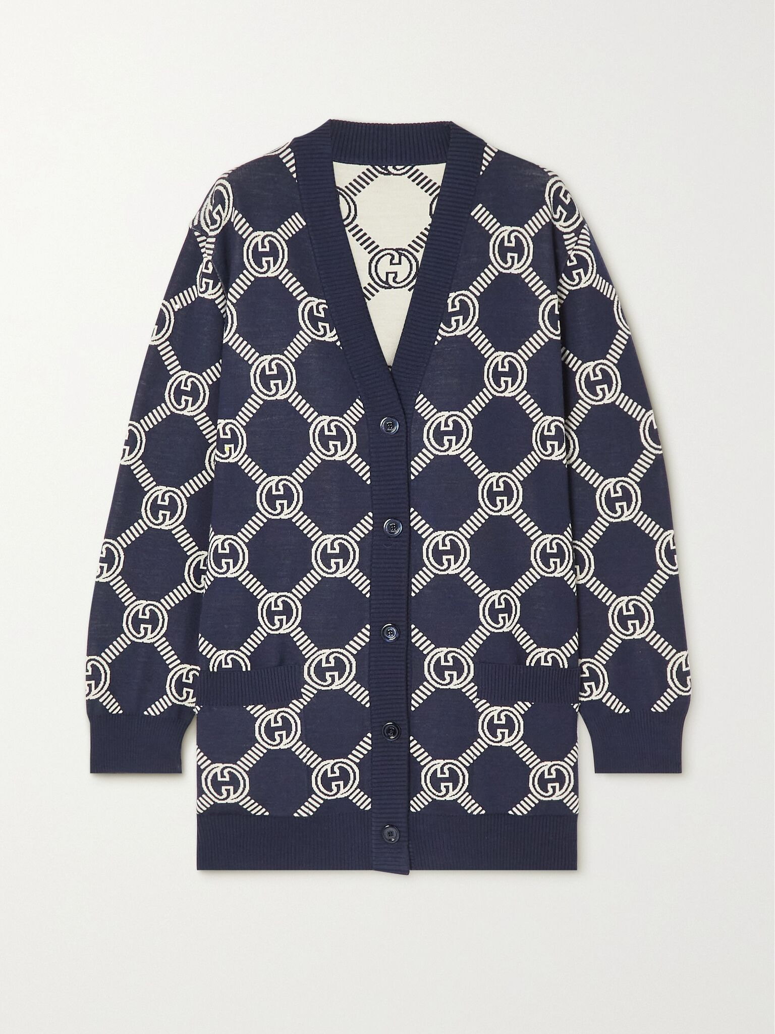 Reversible jacquard-knit wool-blend cardigan Blue - 1