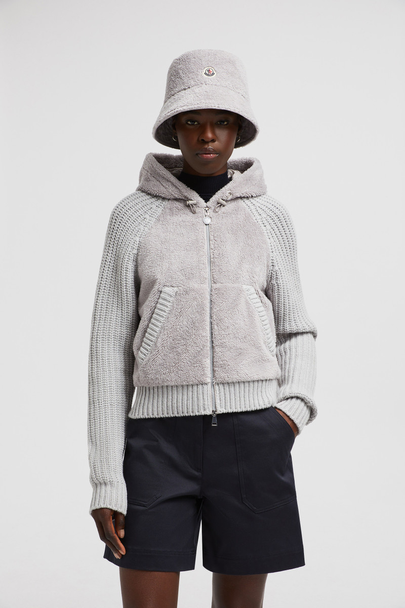 Moncler Padded Wool & Teddy Zip-up Hoodie outlook
