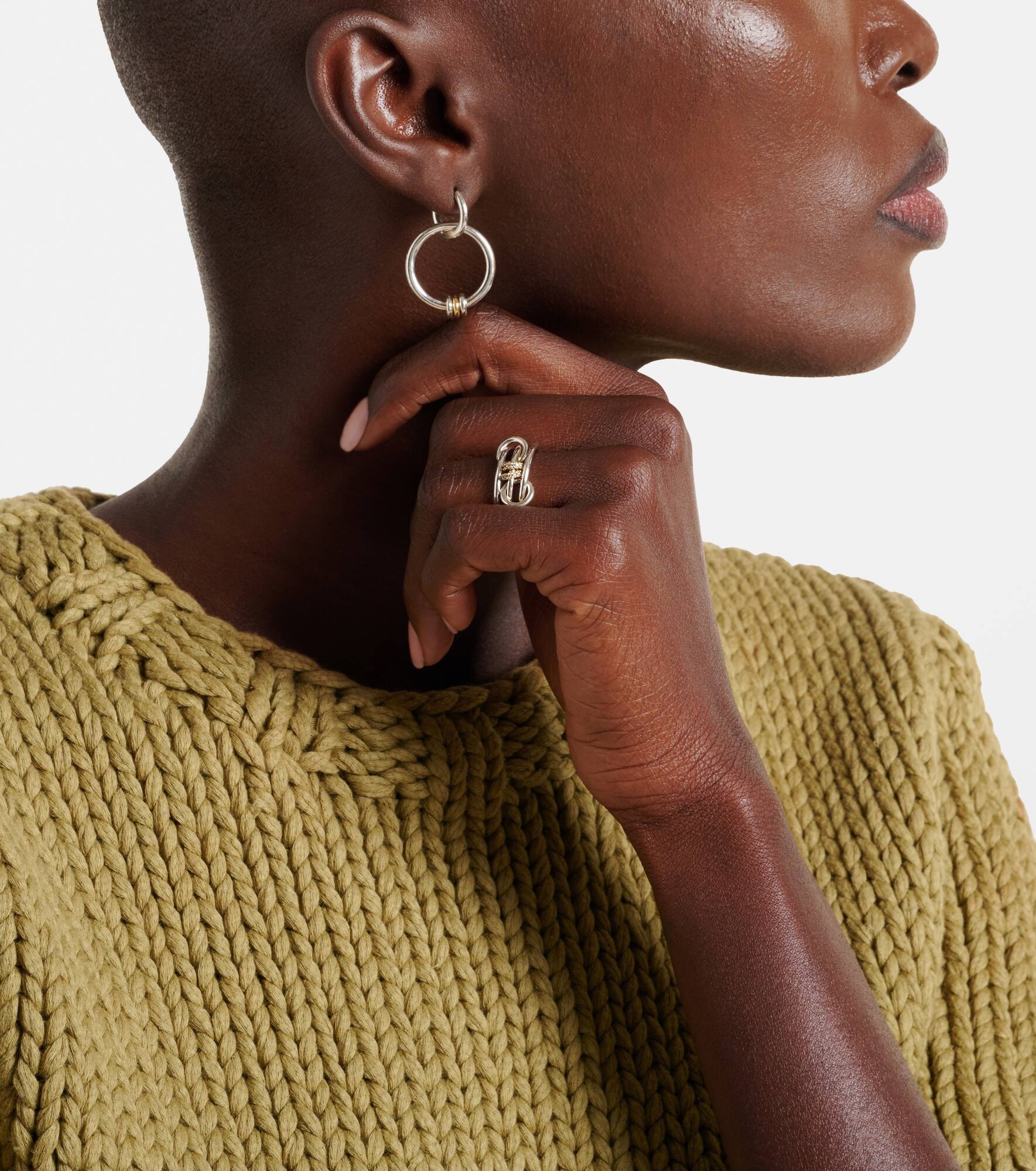 Sterling silver and 18kt gold linked rings with diamonds - 2