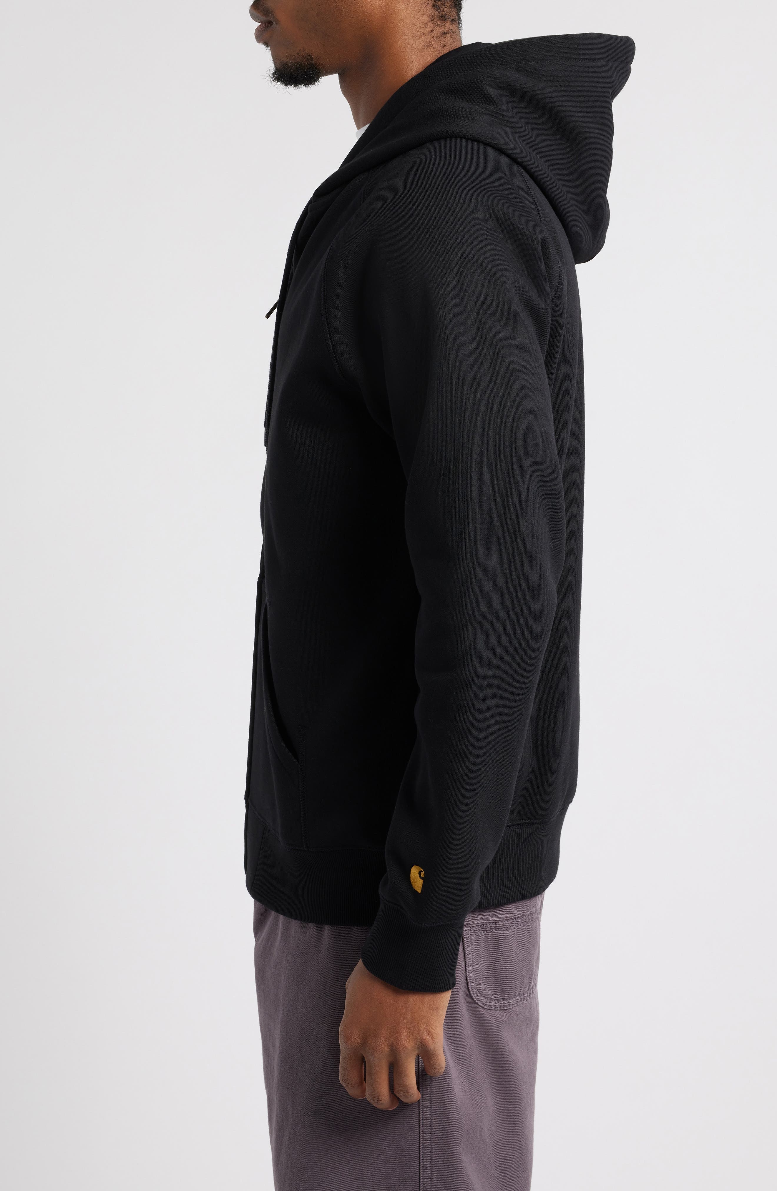 Carhartt Work In Progress Chase Cotton Blend Zip-Up Hoodie in Black /Gold at Nordstrom - 3