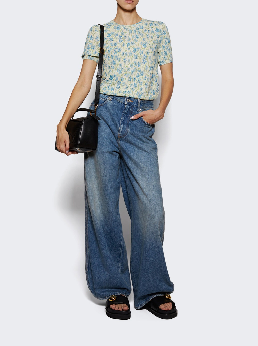 Short Sleeve Sweater Blue Floral - 5