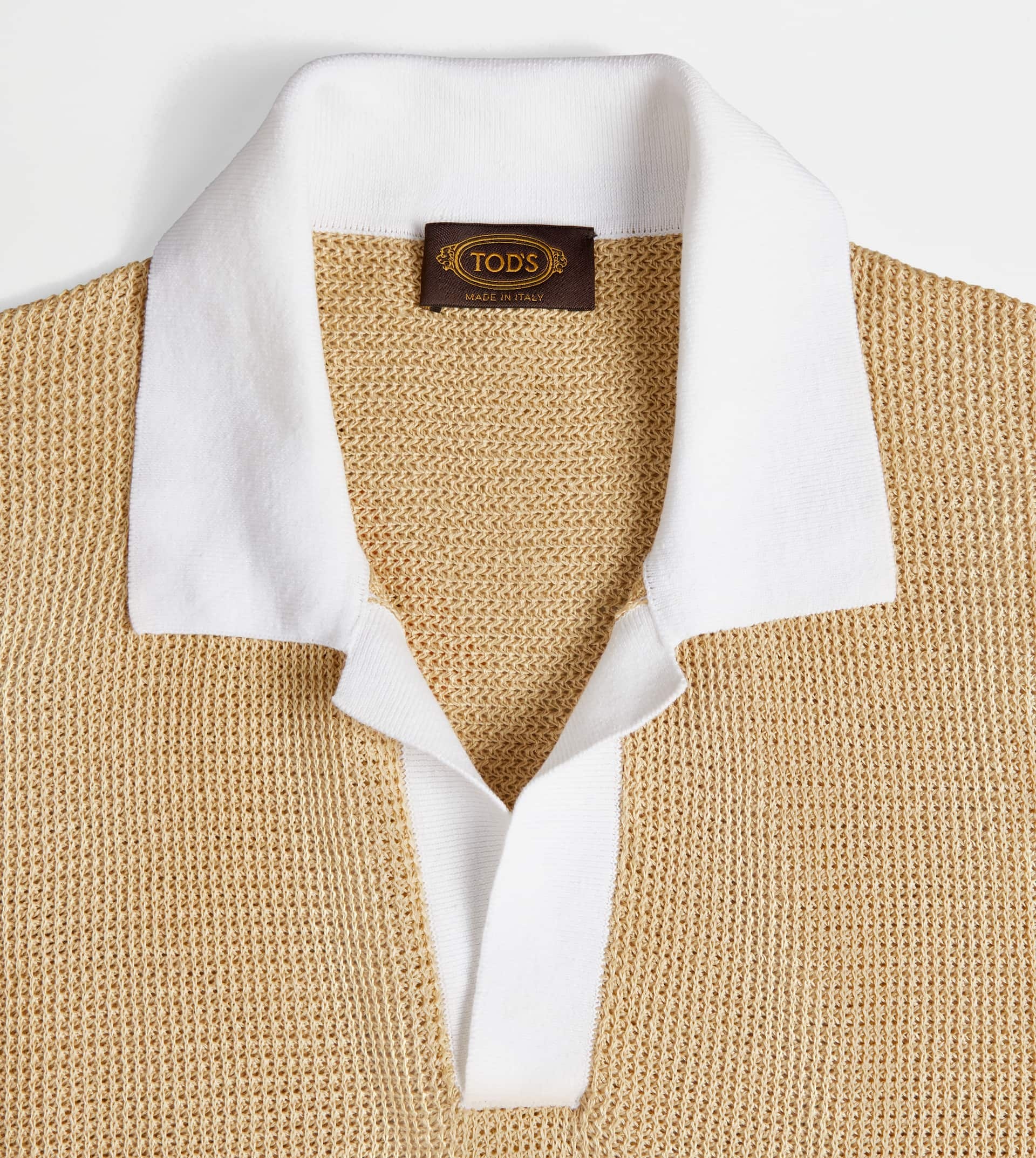 POLO SHIRT IN LINEN KNIT - BEIGE, WHITE - 3