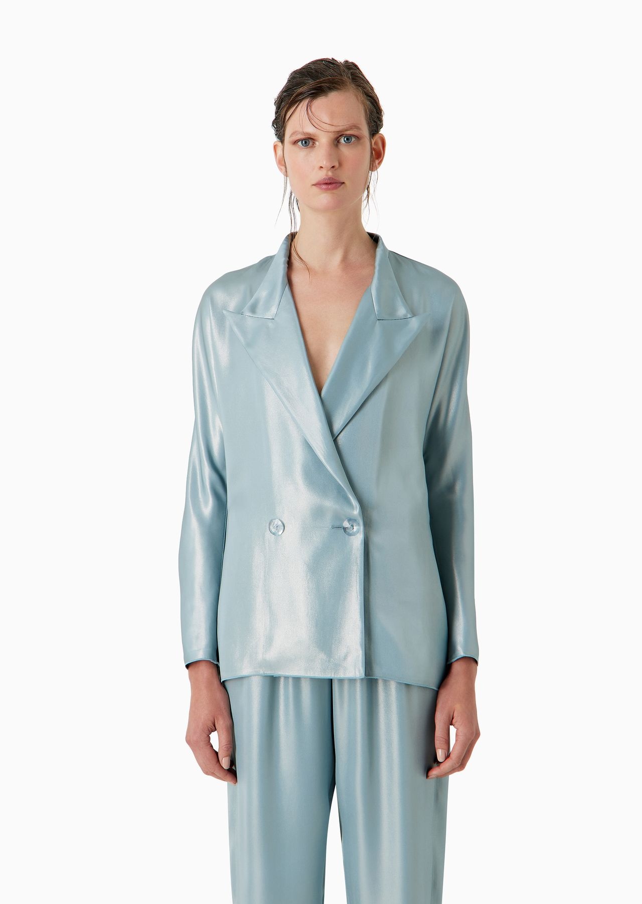 Double-breasted jacket in laminated viscose satin - 2
