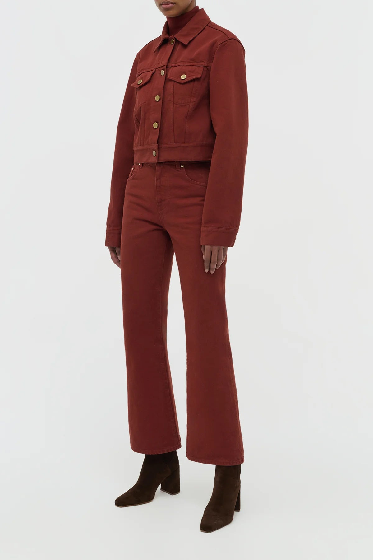 Ezra Bootcut Cropped Jean in Burnt Sienna Recycled Cotton Denim - 4