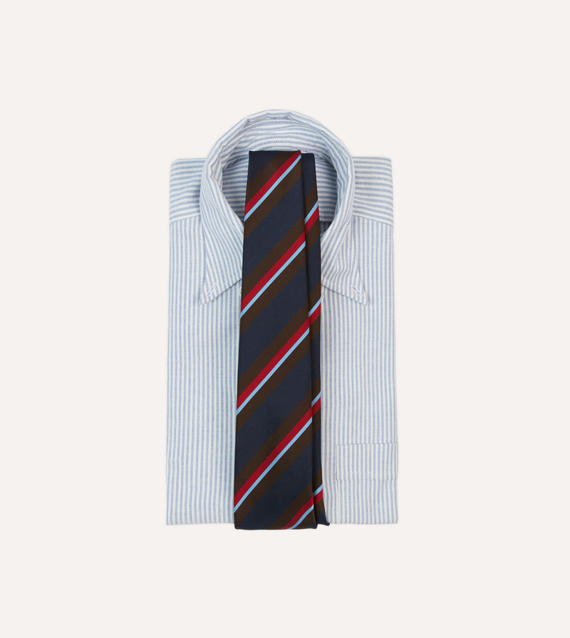 Drake's Navy, Brown and Red Stripe Mogador Silk Tipped Tie outlook