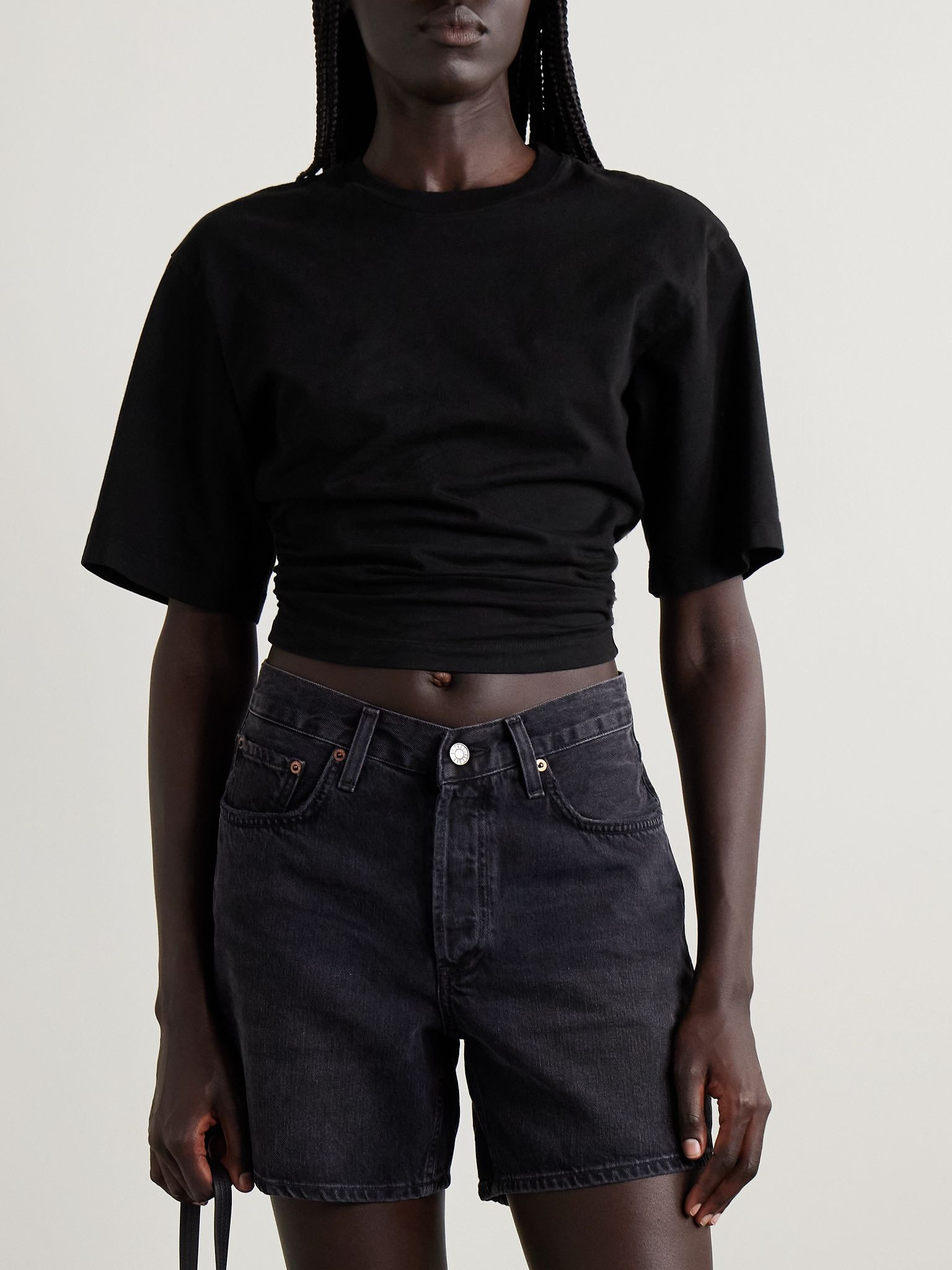 Shari ruched cotton-jersey T-shirt Black - 3