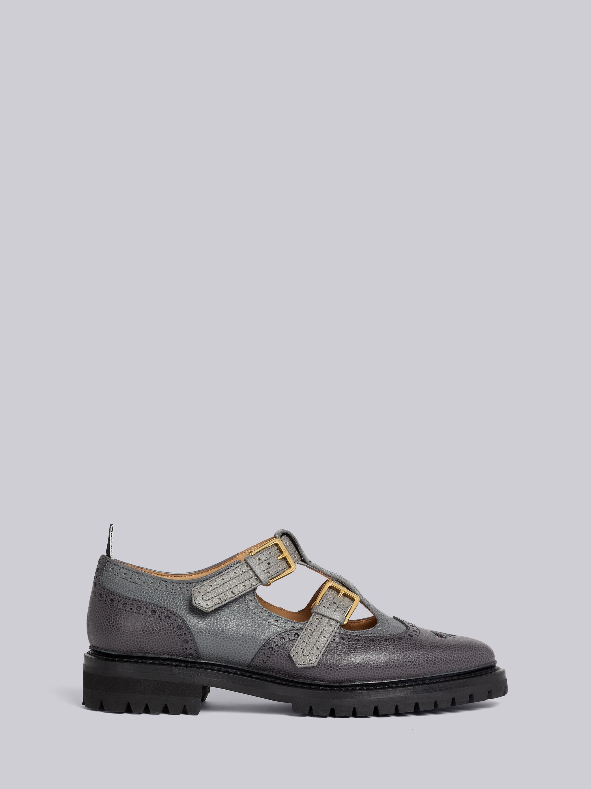 Charcoal Pebble Grain Leather Commando Sole 2-strap Brass Buckle Thom John - 1