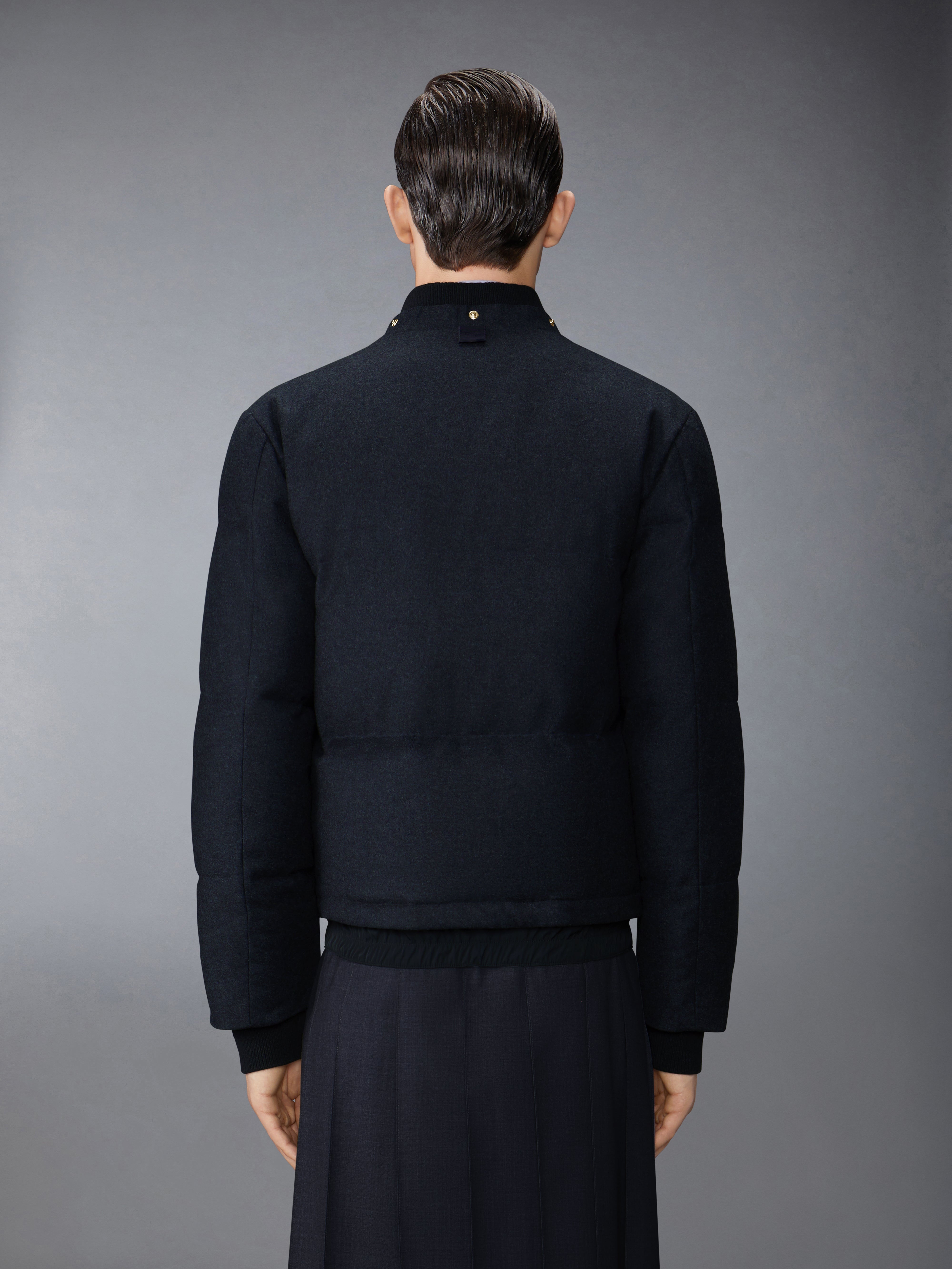 DOWNFILL SNAP FRONT DETACHABLE HOOD BOMBER W/ TONAL GROSGRAIN IN WOOL FLANNEL - 5