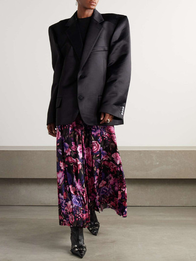 BALENCIAGA Chain-embellished pleated floral-print crepe maxi skirt outlook