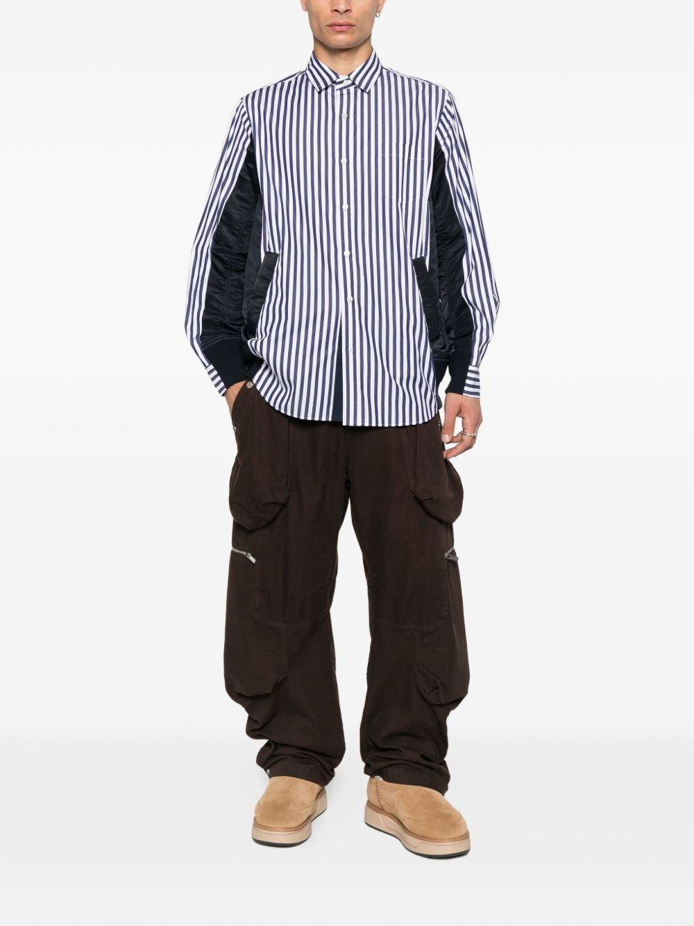 striped panelled-construction shirt - 2