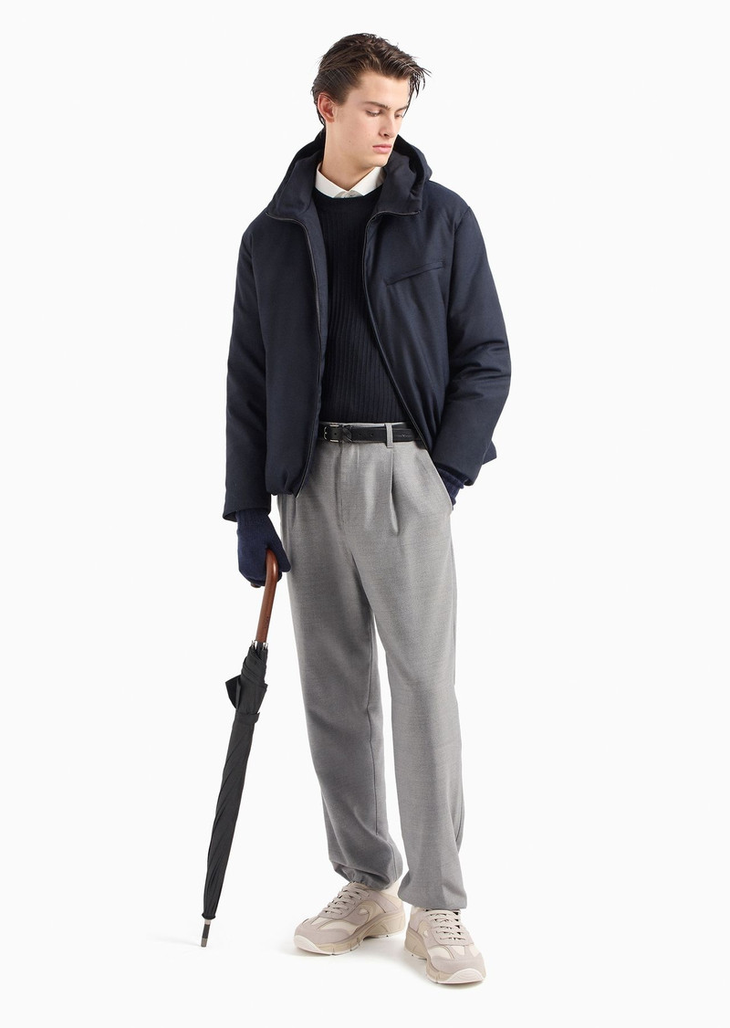 EMPORIO ARMANI Travel Essentials hooded full-zip blouson in a water-resistant virgin-wool blend outlook