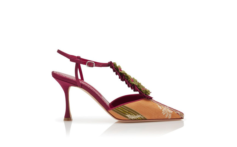 Red Silk Rosettes Detail T-Bar Pumps 1