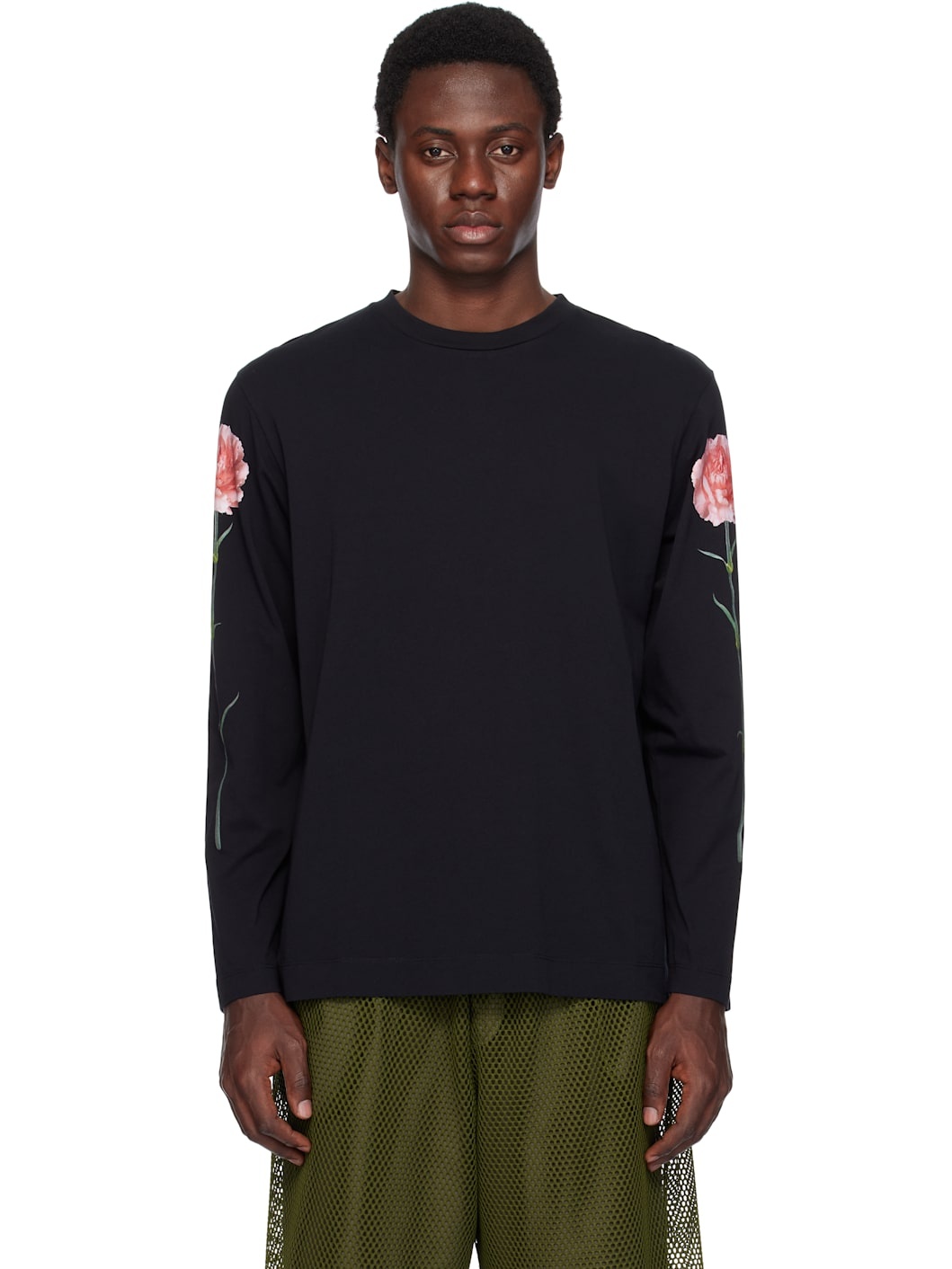 Black Carnation Print Long Sleeve T-shirt - 1
