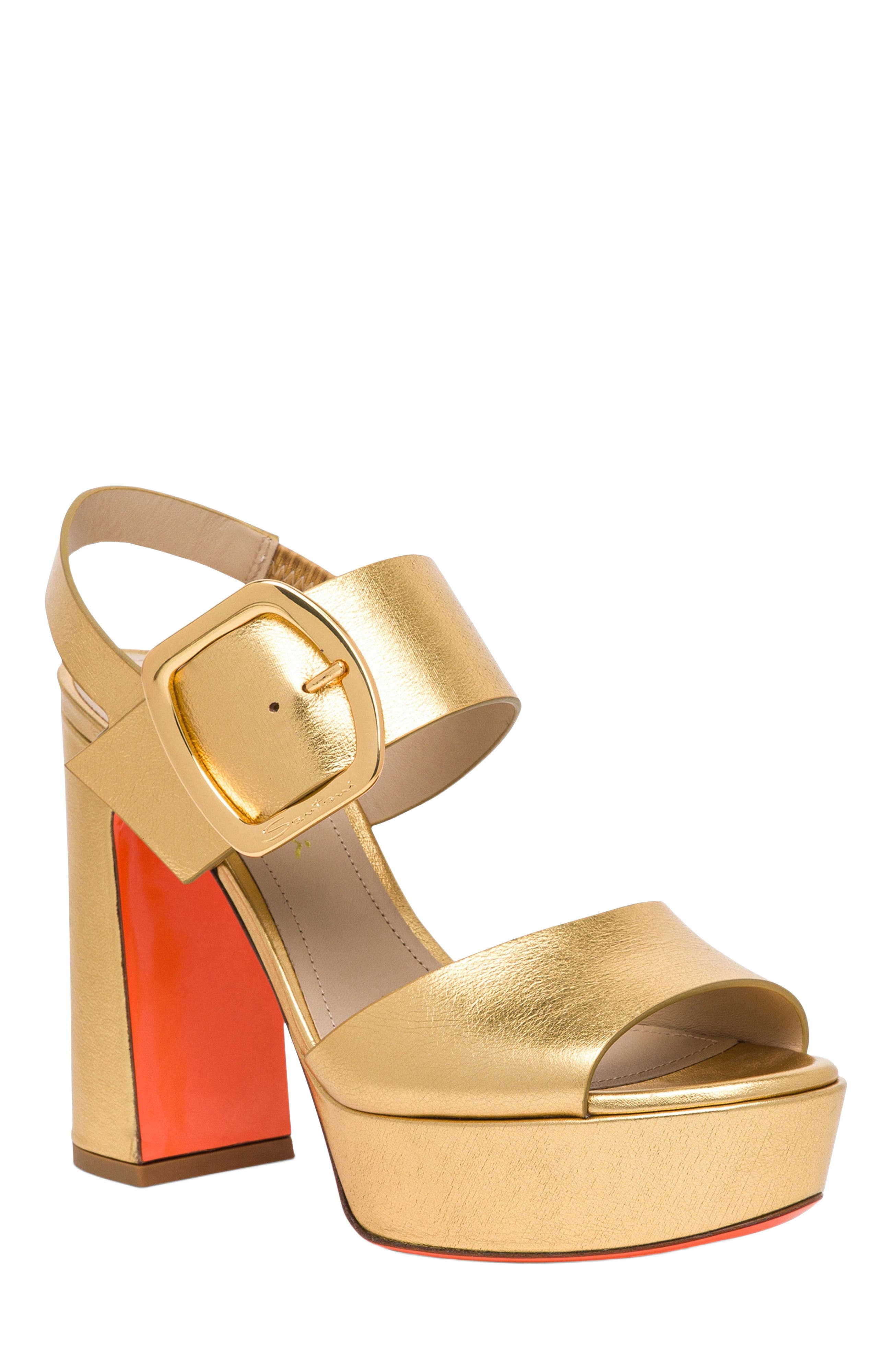Santoni Women's laminated leather high-heel sandal in Gold at Nordstrom - 3