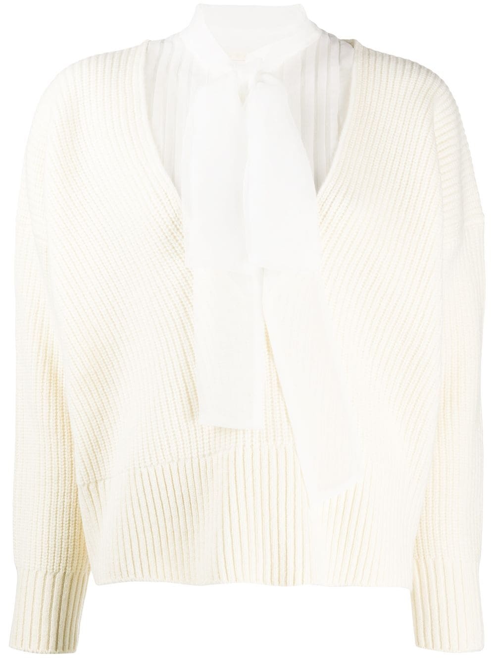 ribbed knit tie neck jumper - 1