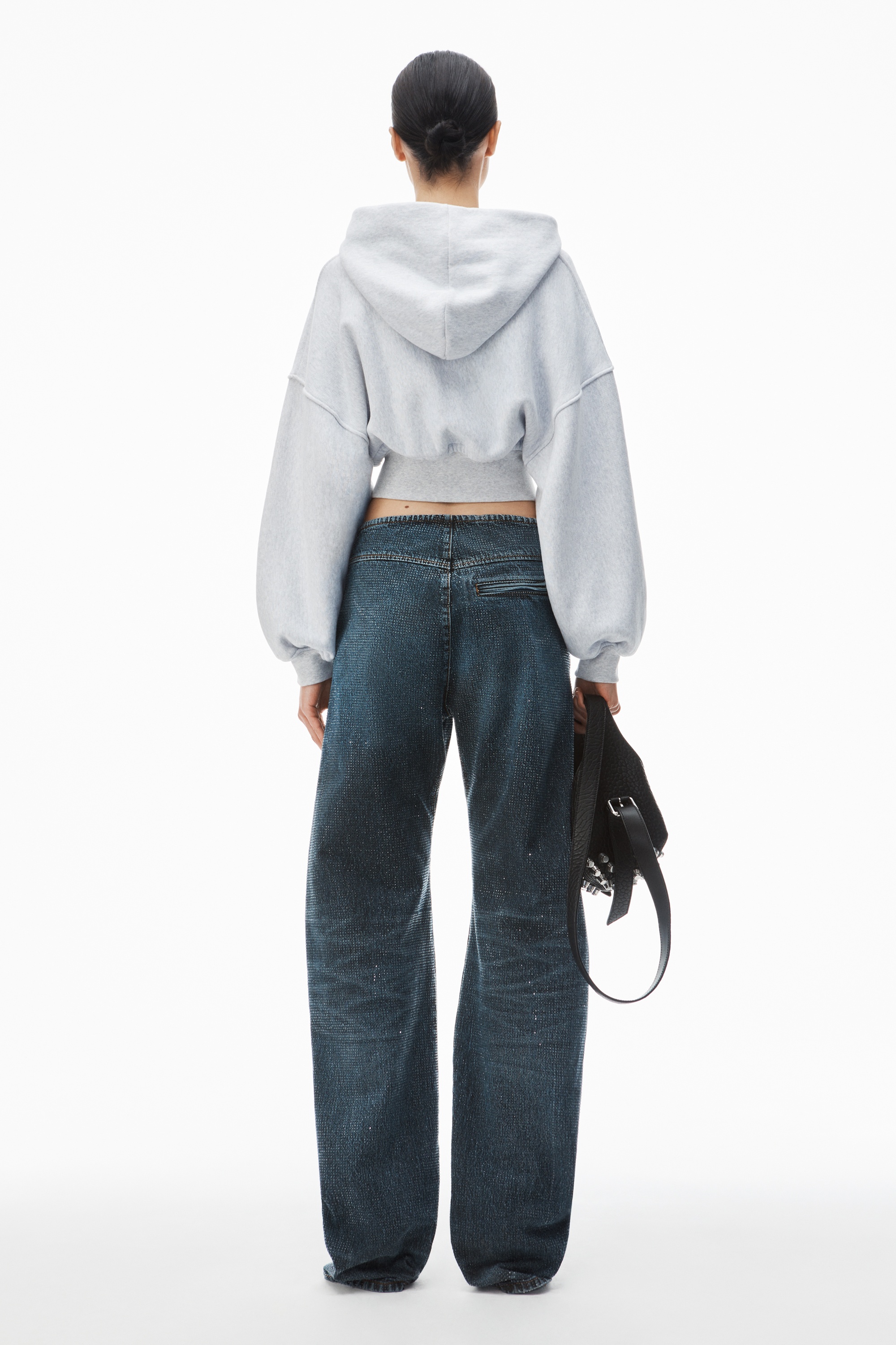 cropped zip up hoodie in classic cotton terry - 4