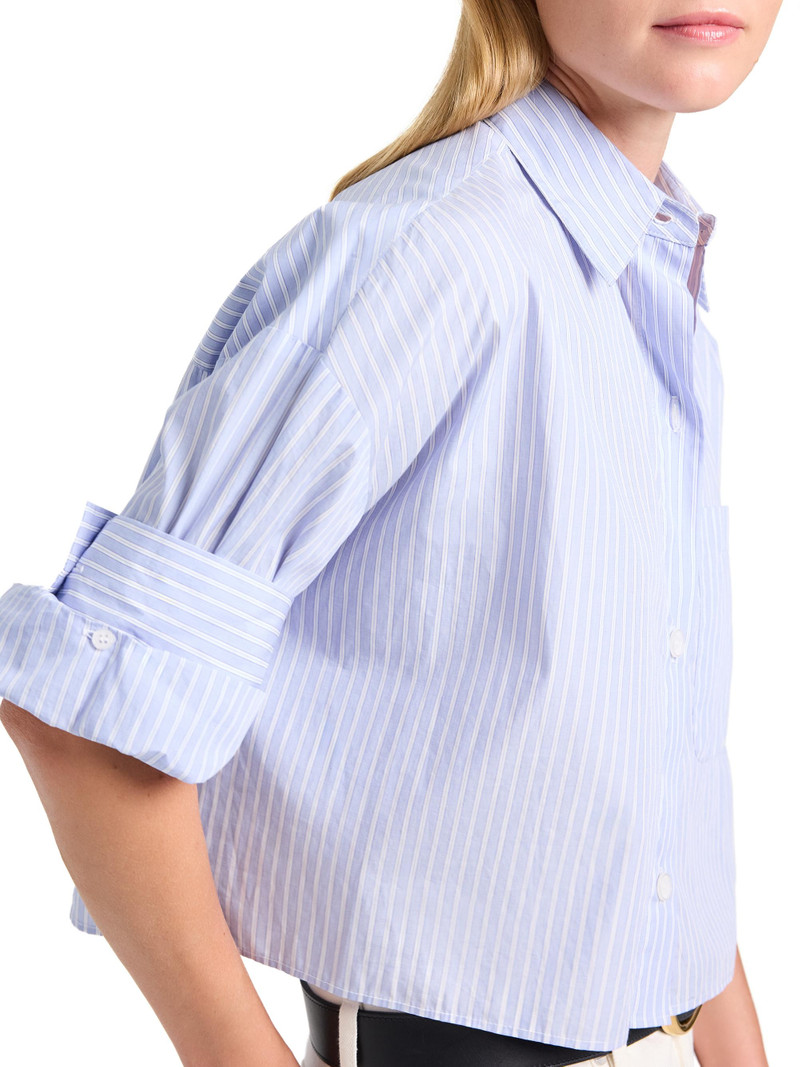 Women's Next Ex Striped Cotton Crop Shirt - Blue Haven White 7