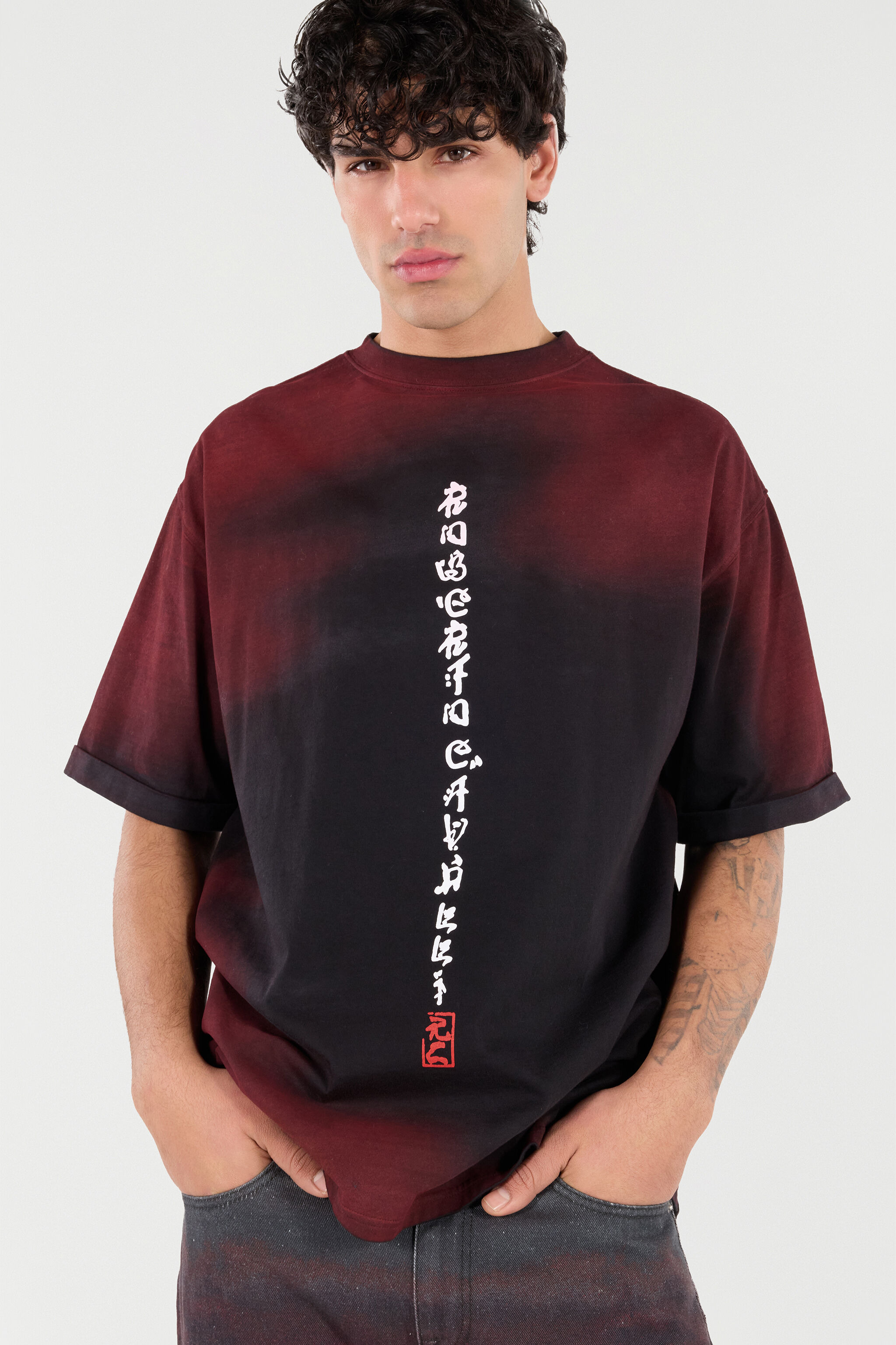 Mottled Effect T-Shirt With Dragons And Logo - 6