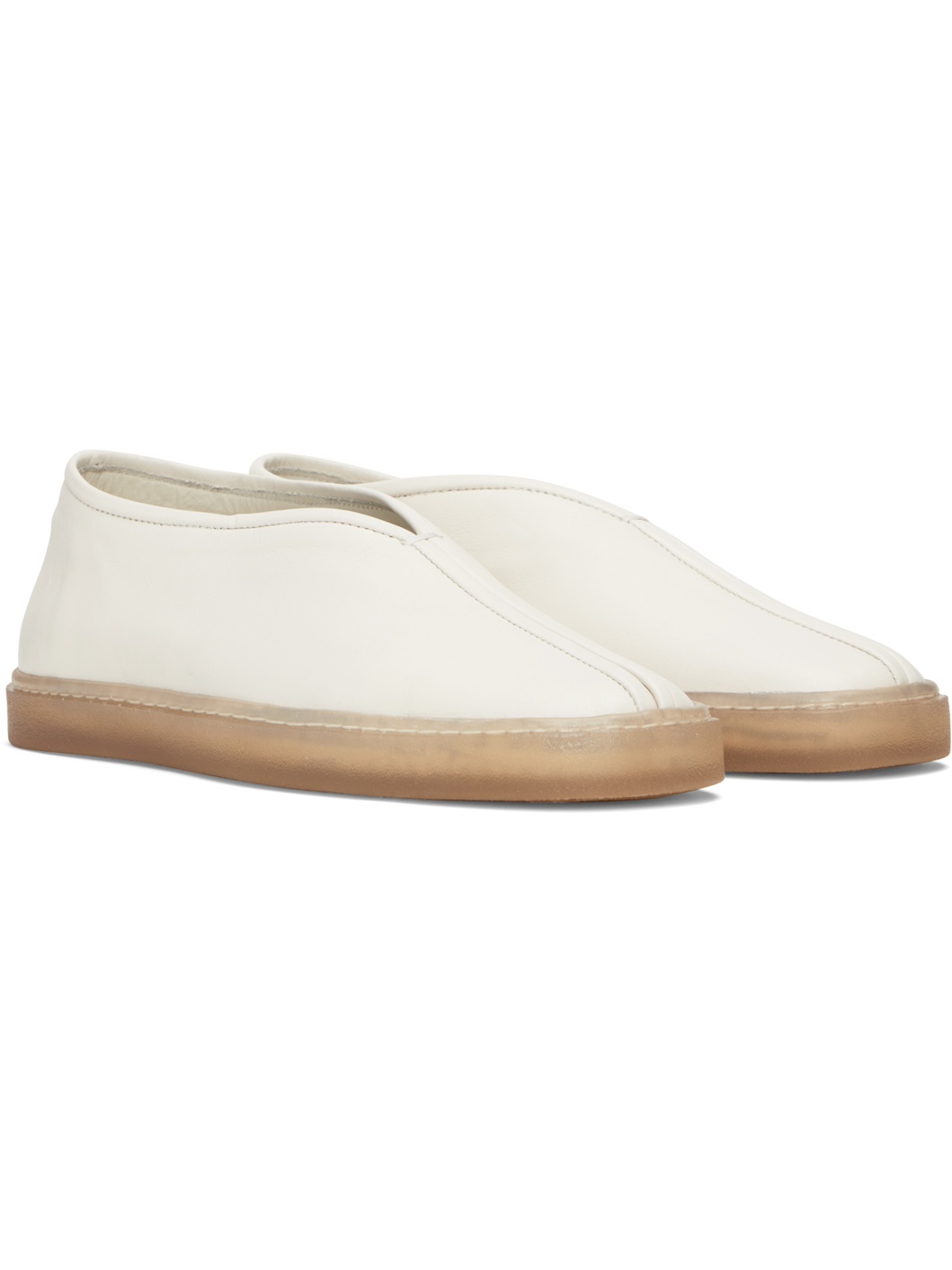 White Linoleum Piped Loafers - 4
