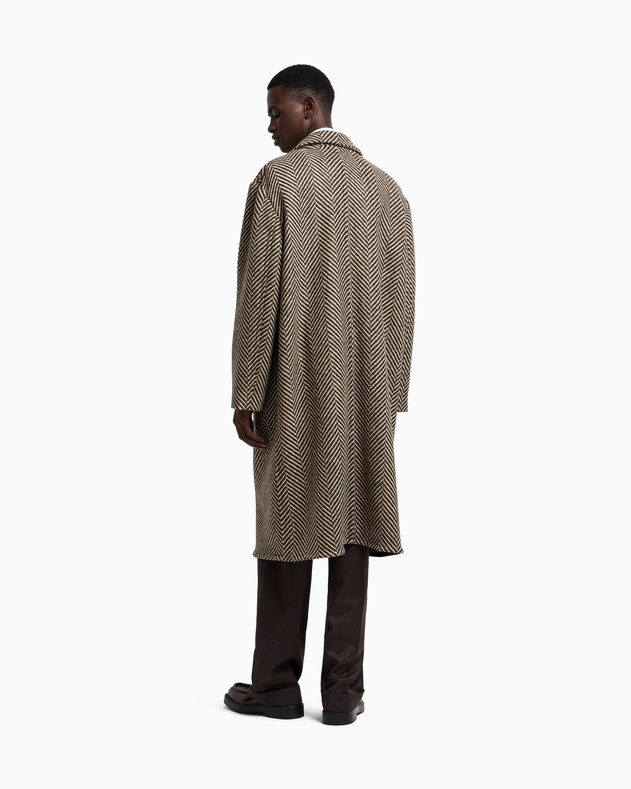 SINGLE-BREASTED COAT IN A CHEVRON WOOL TWEED - 3