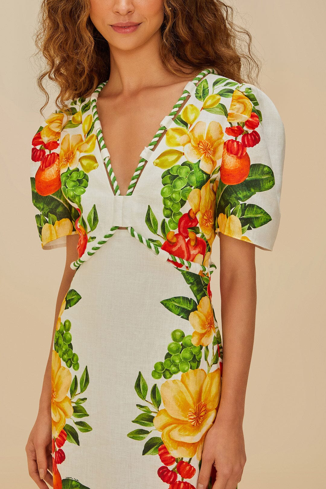 Off-White Picnic Flowers Euroflax™ Premium Linen Maxi Dress - 3