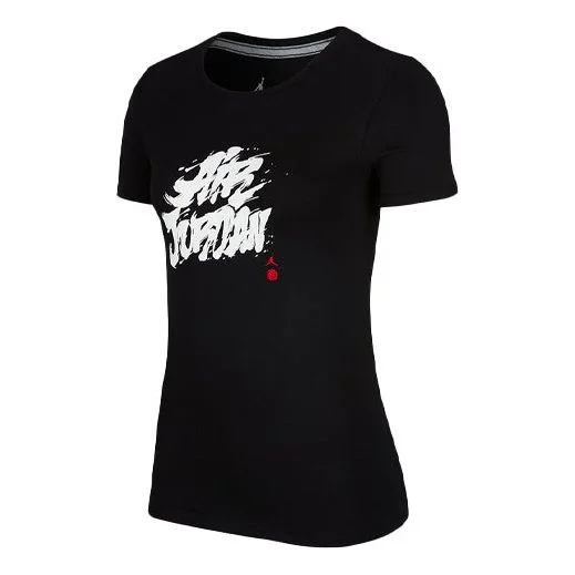 (WMNS) Air Jordan Alphabet Pattern Casual Sports Short Sleeve Black BV7484-010 - 1